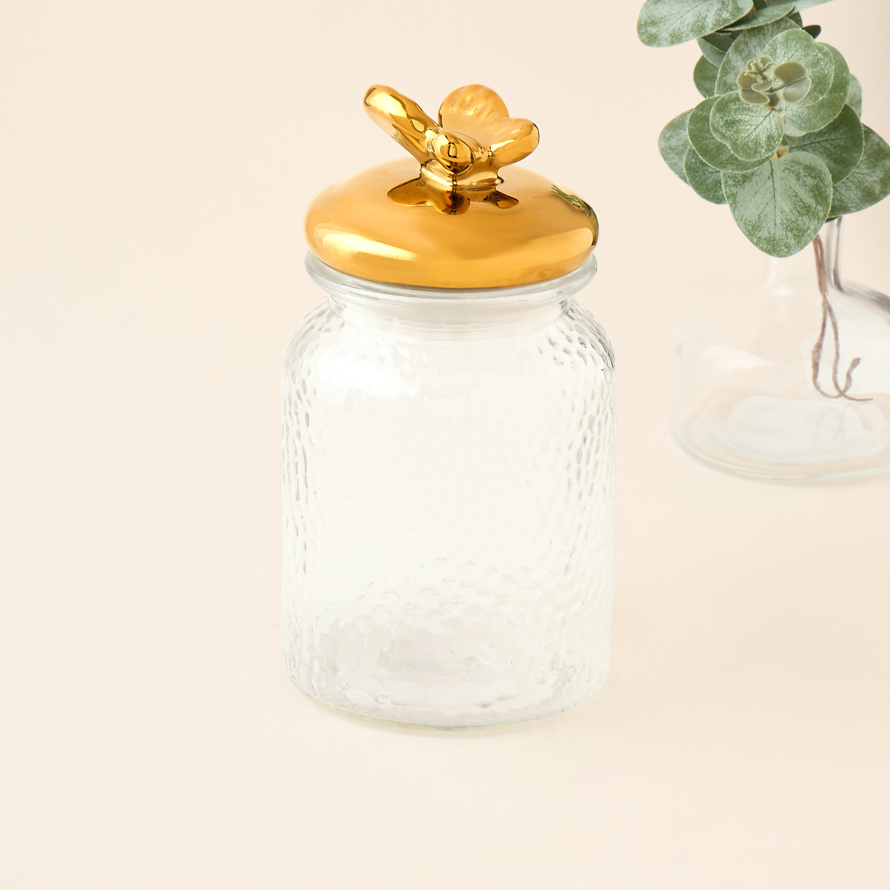 Textured Glass Canister with Butterfly Accent Lid - 980 ml-household-kitchen-foodstorage-canistersandjars-image-1
