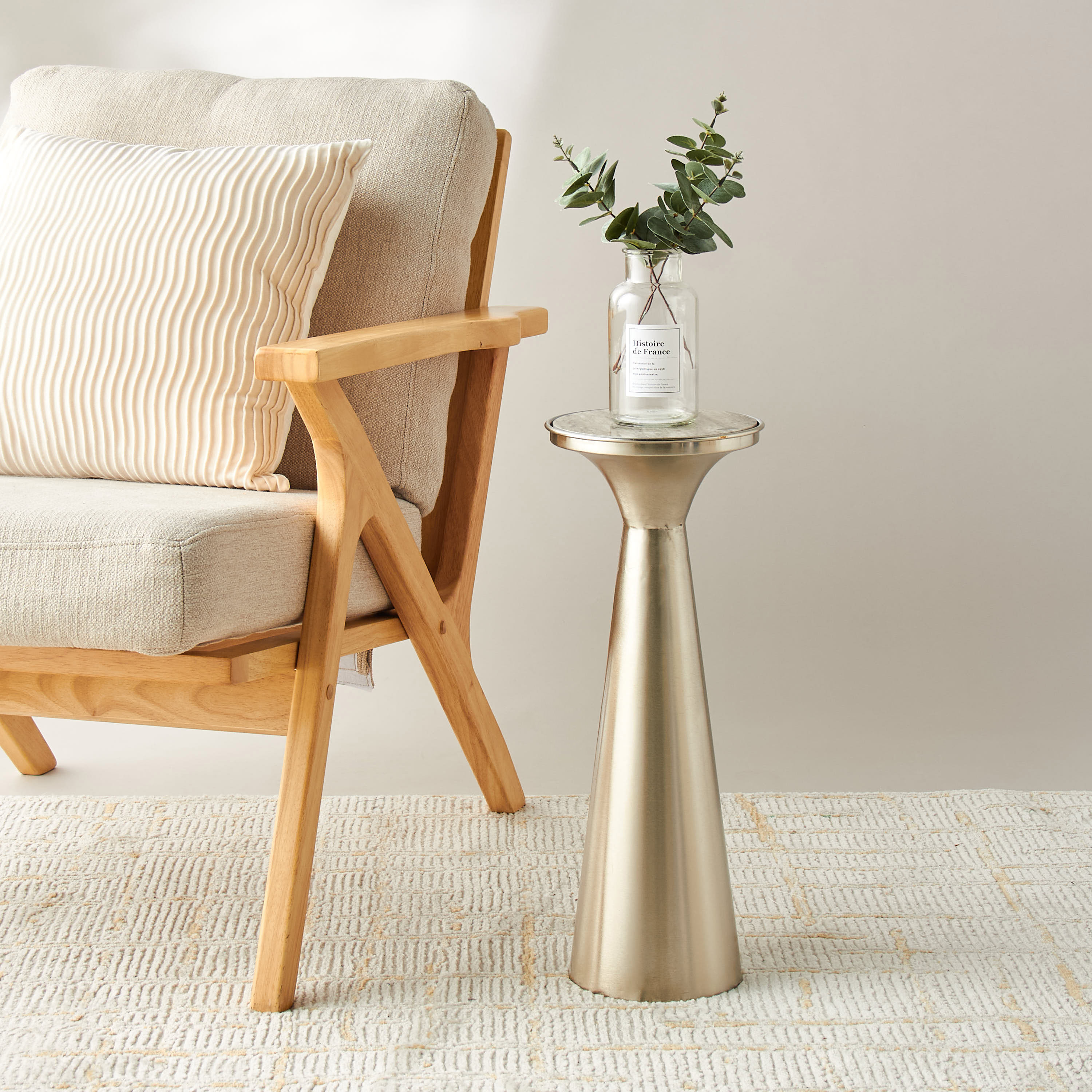 Marble Top Pedestal Accent Table - 20x54 cms-furniture-livingroom-sideandendtables-image-2