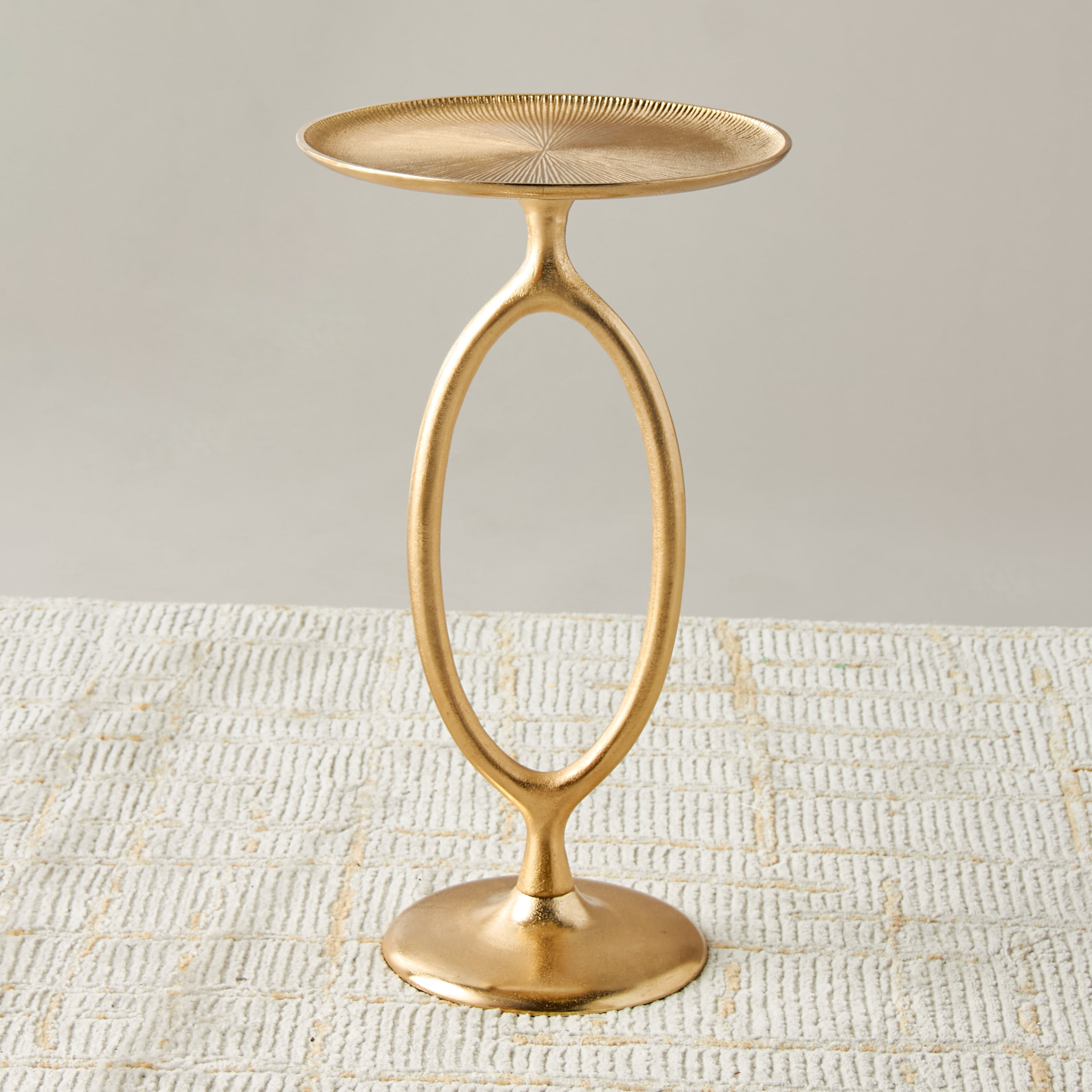 Ribbed Oval Metal Top Accent Table - 30x55 cms-furniture-livingroom-sideandendtables-image-1