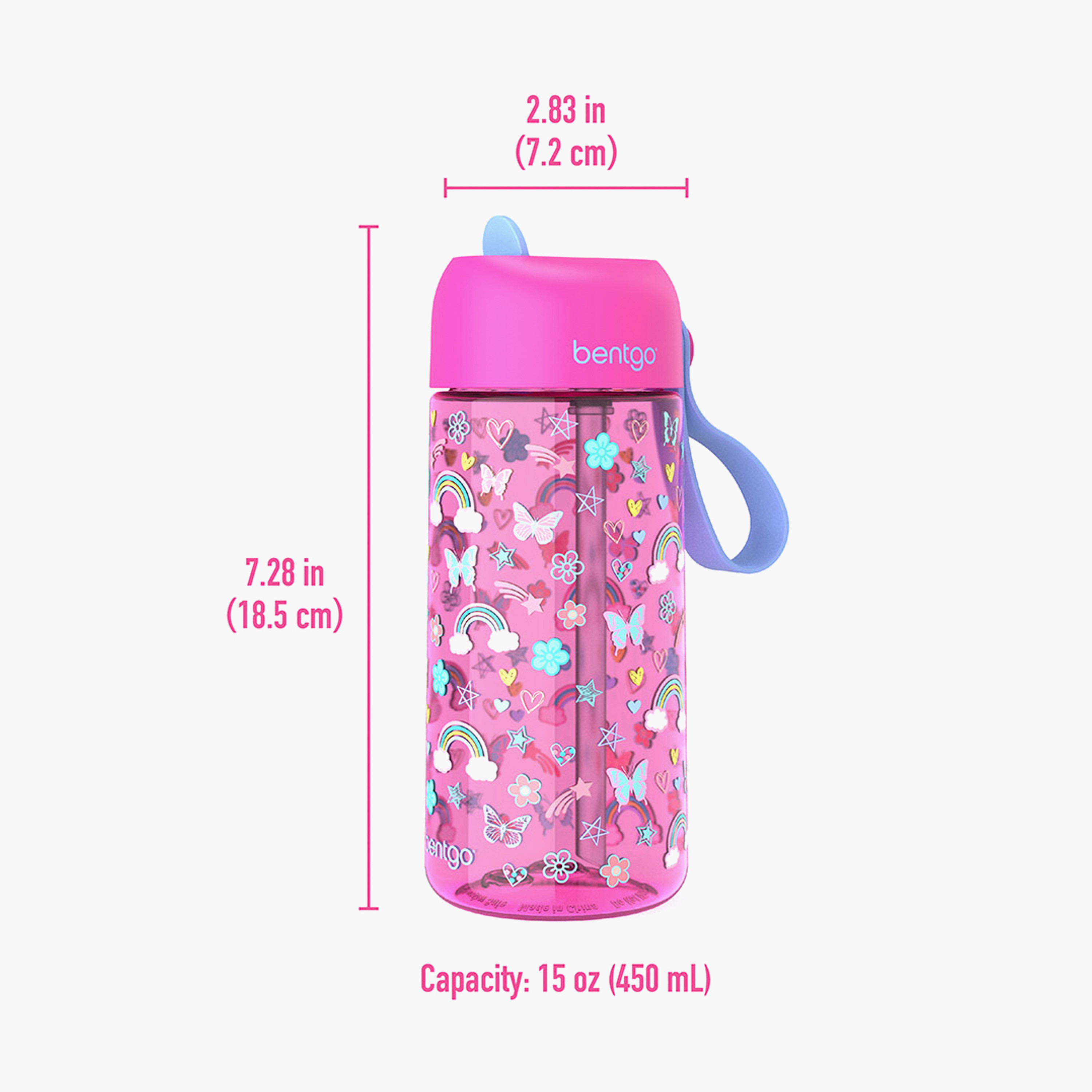 قارورة مياه بطبعات فراشة وقوس قزح من بينتجو - 450 مل-school-lunchessentials-lunchboxes-image-2