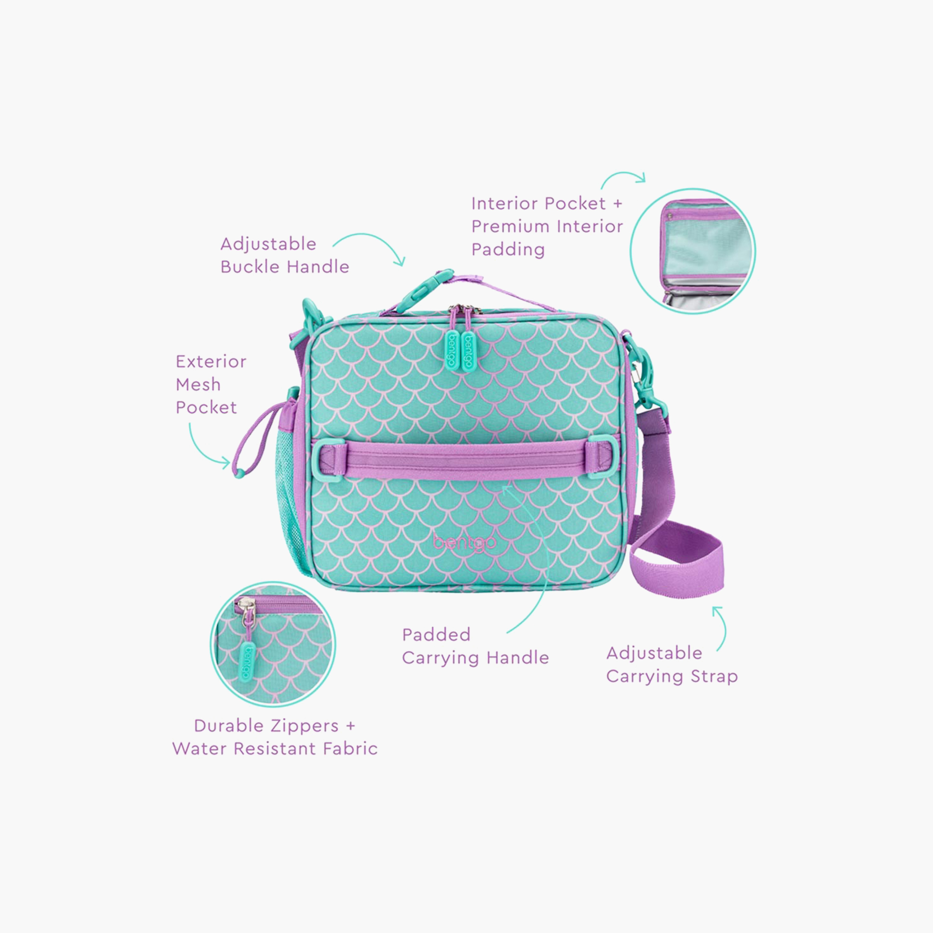Bentgo Kids Mermaid Print Insulated Lunch Bag with Zip Closure-school-lunchessentials-lunchbags-image-2