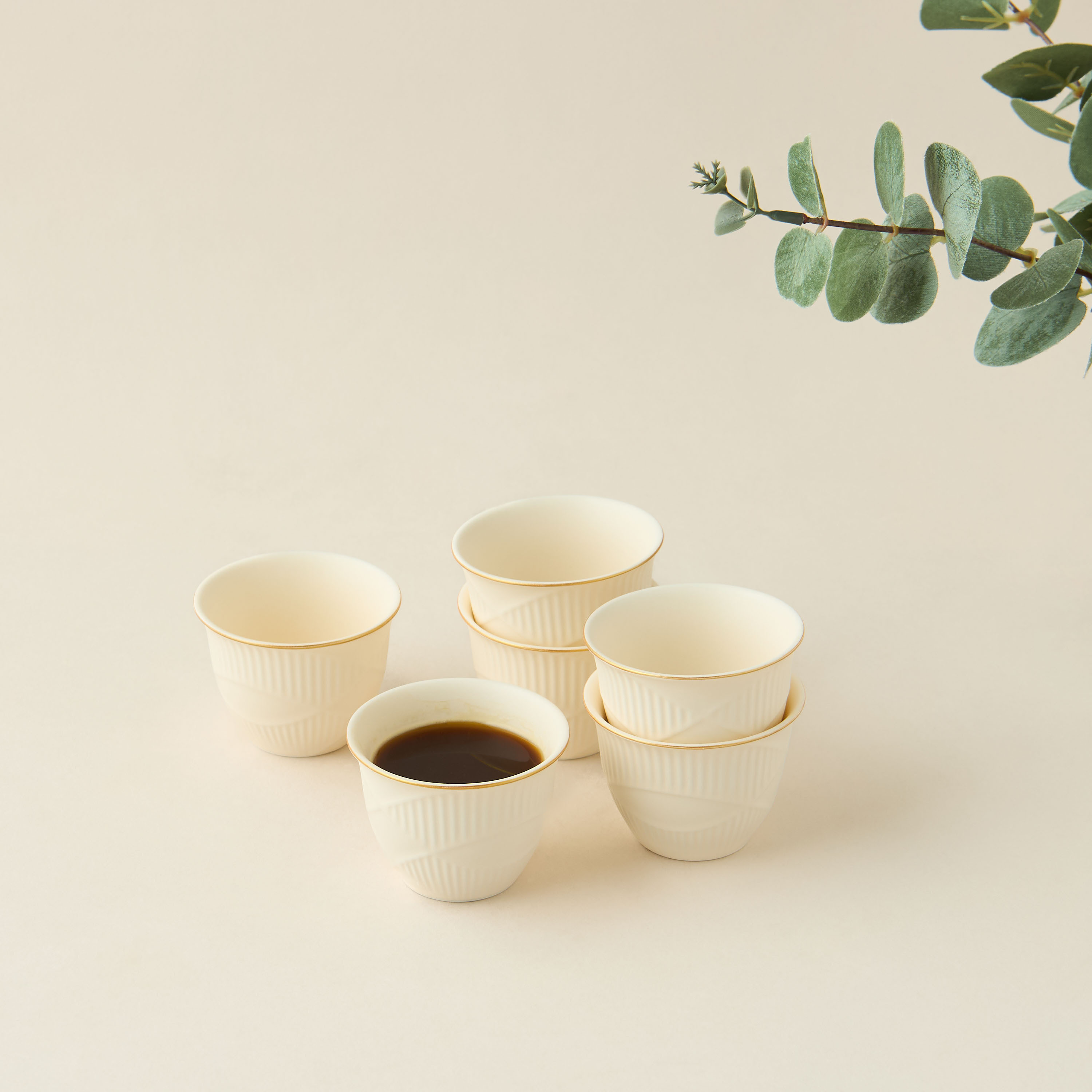 Hiba Textured 6-Piece New Bone China Kahwa Cup Set - 70 ml-household-dining-teaandcoffee-teaandcoffeesets-image-2