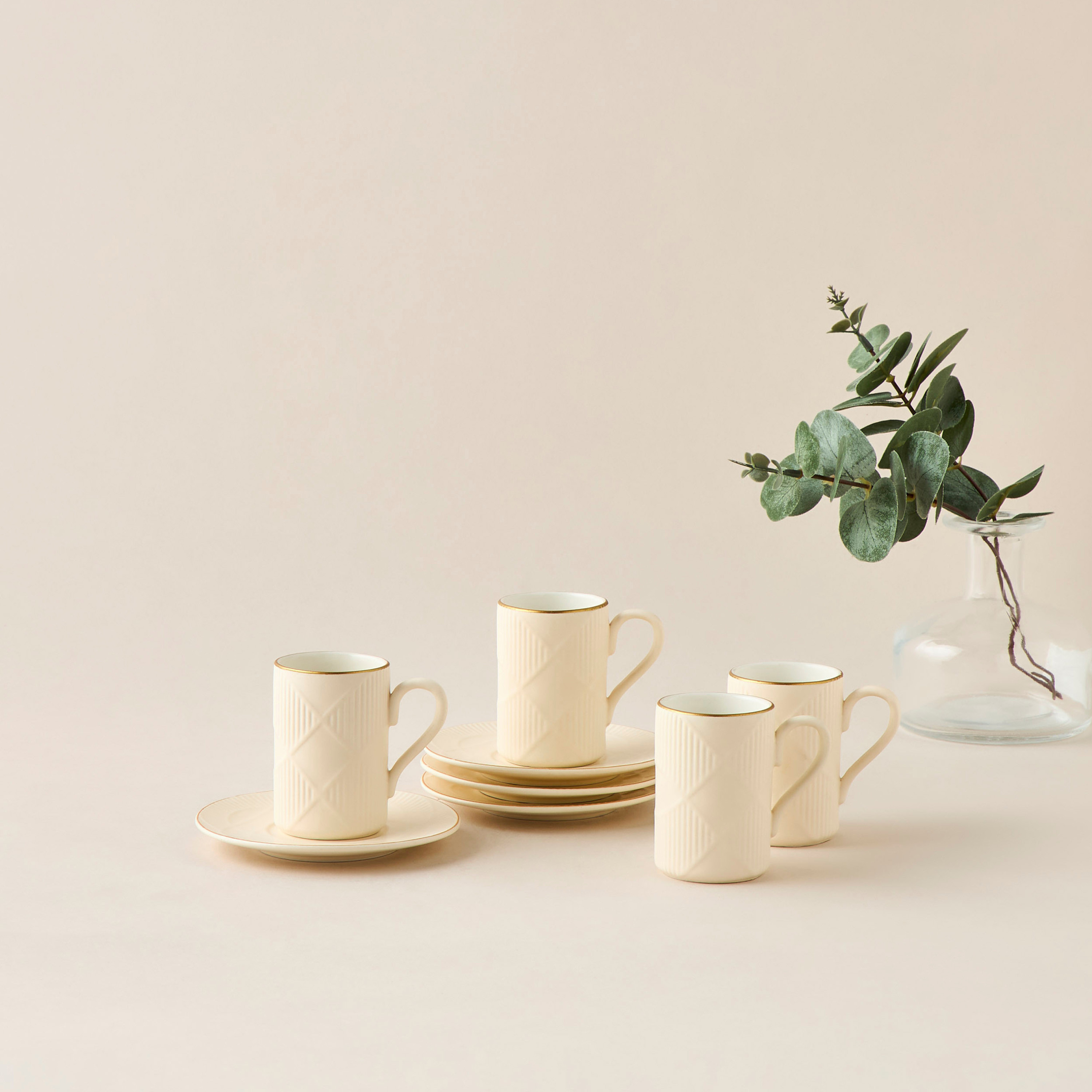 Hiba 8-Piece Embossed New Bone China Cup and Saucer Set-household-dining-teaandcoffee-teaandcoffeesets-image-1
