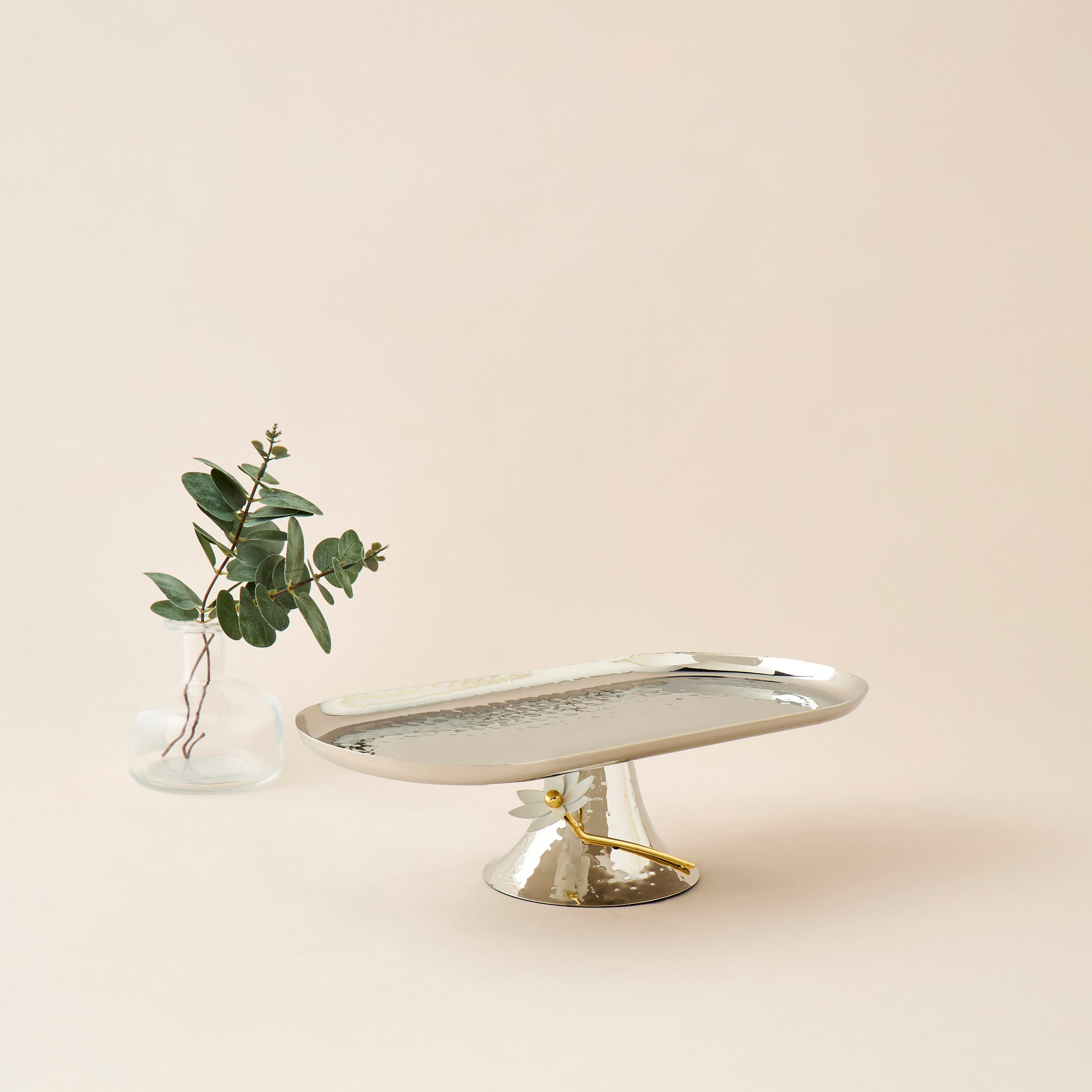 Floral Accent Steel Footed Serving Platter - 37x16x10 cms-household-dining-serveware-servingplatters-image-1