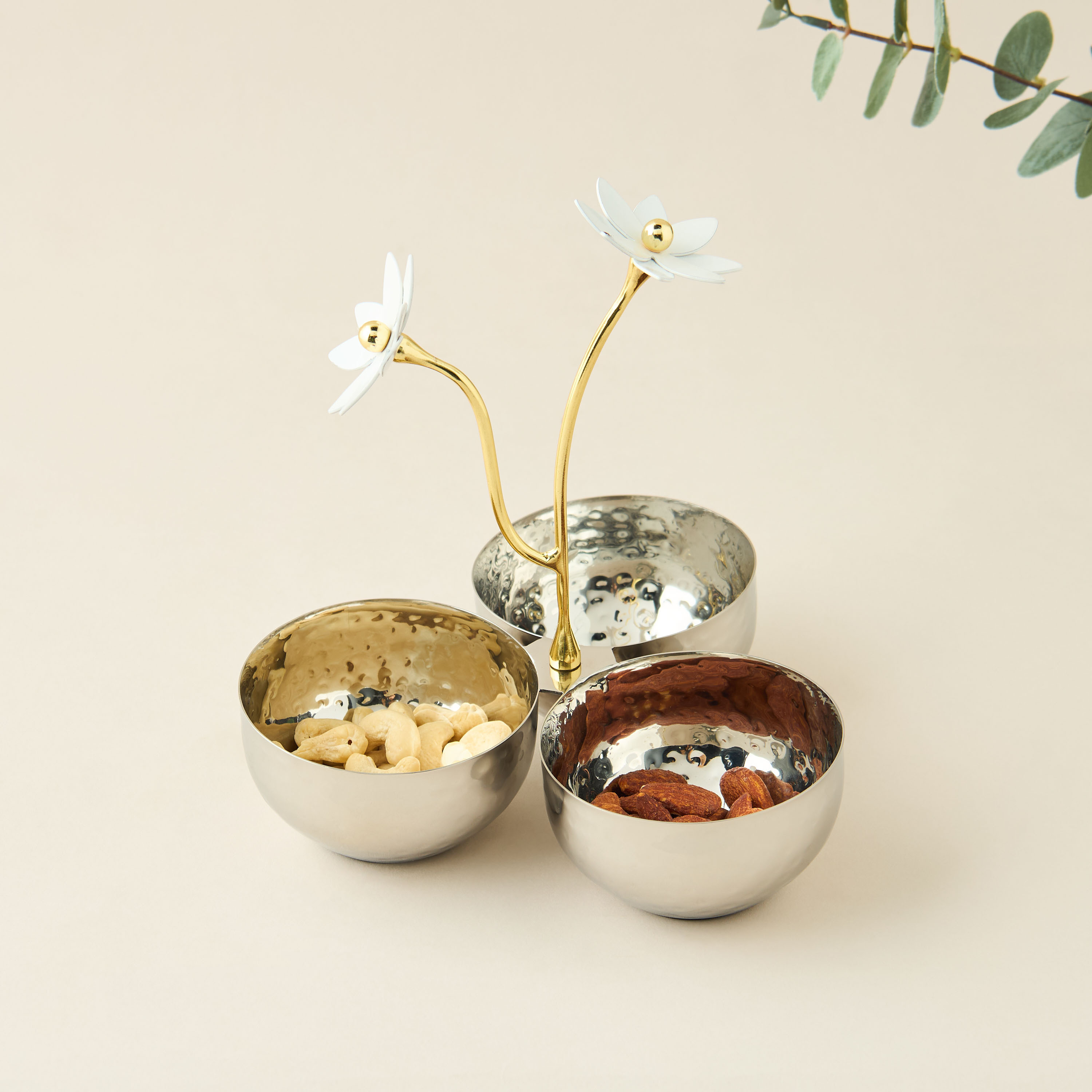Floral Accent 3-Partition Nut Serving Bowl - 18x23 cms-household-dining-dinnerware-bowls-image-2