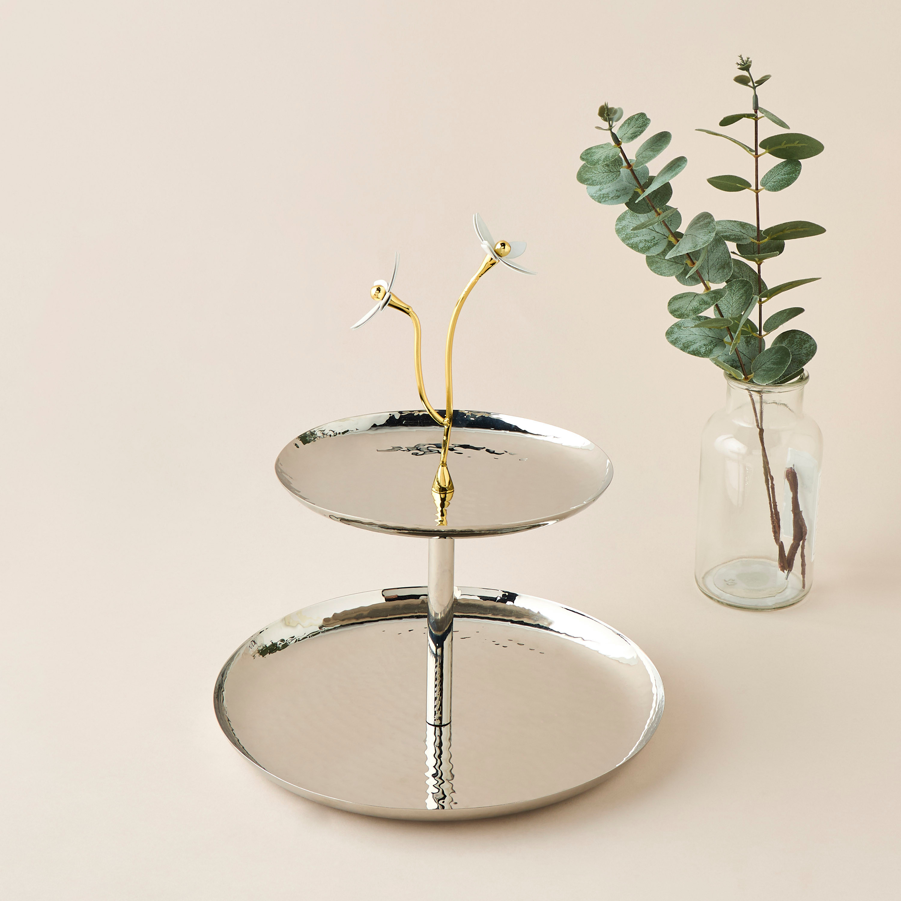 Textured Steel 2-Tier Cake Stand - 28 cms-household-dining-serveware-cakestands-image-1