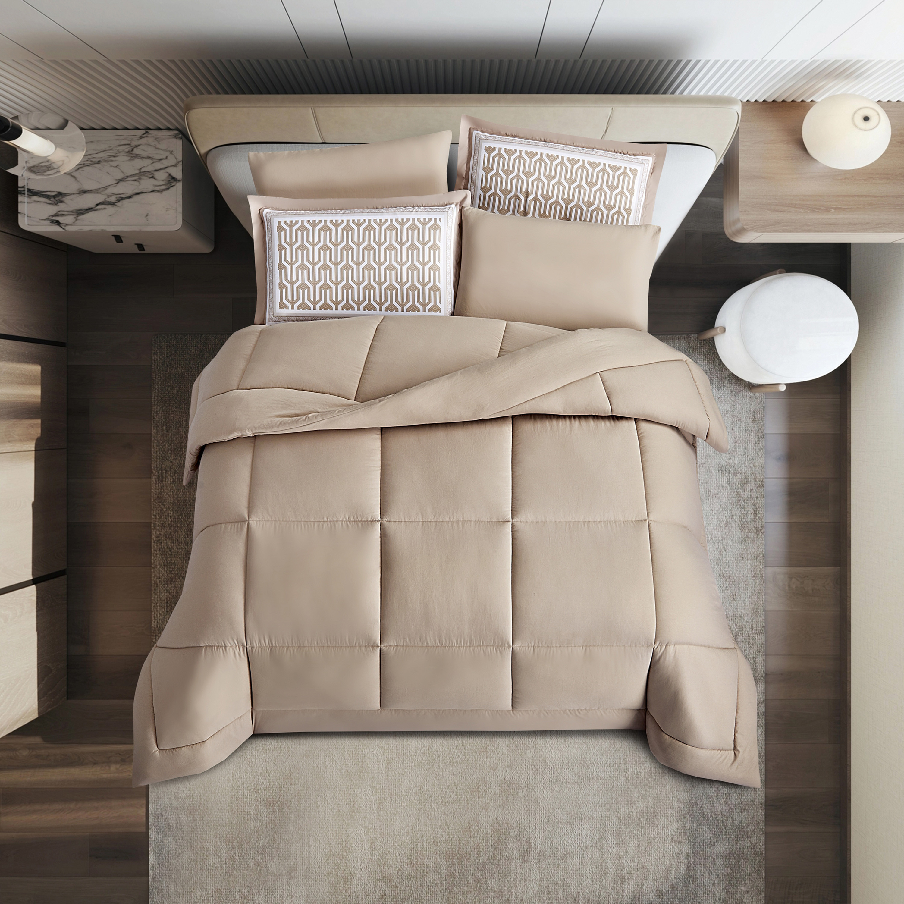 طقم لحاف كينج سادة 6 قطع من يونيك هوم - 260×240 سم-household-bedding-comfortersandbedspreads-comforters-image-2