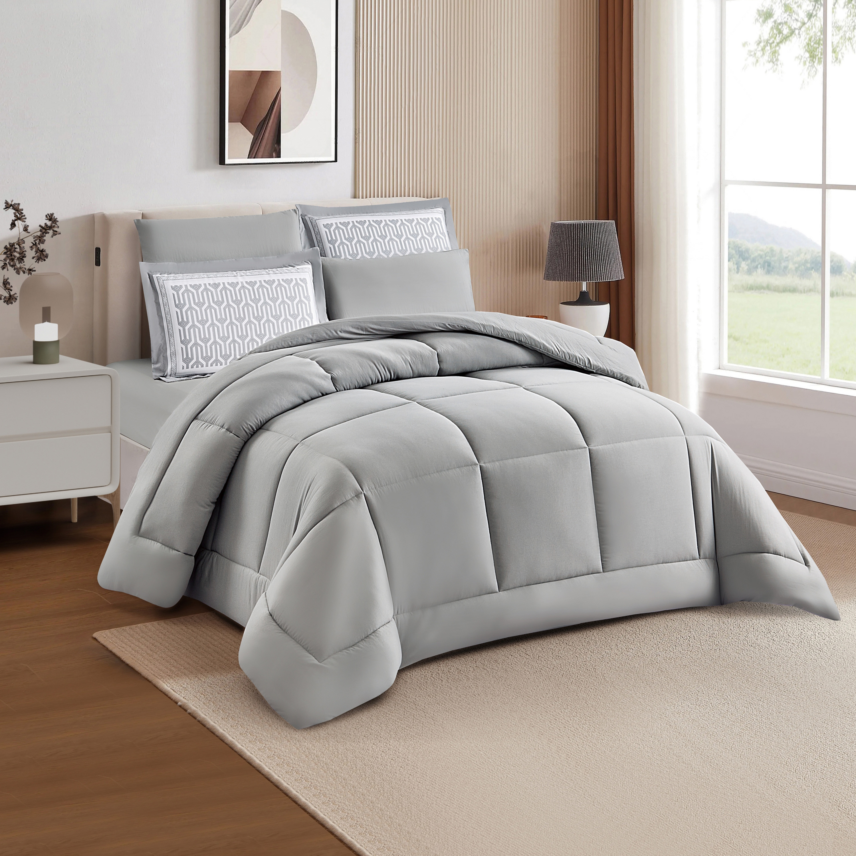 طقم لحاف توين سادة من الألياف الدقيقة 4 قطع من يونيك هوم - 240x170 سم-household-bedding-comfortersandbedspreads-comforters-image-1