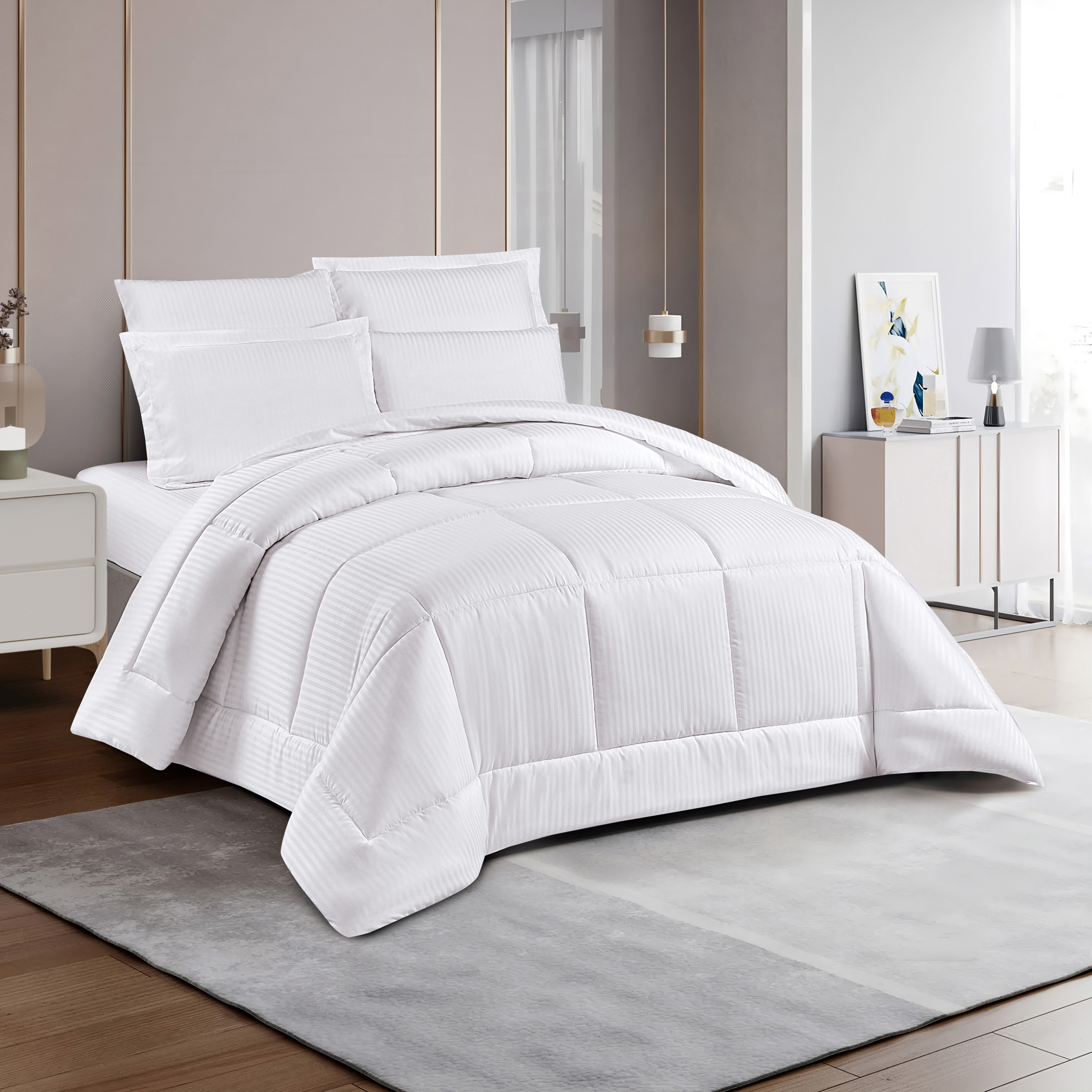 Unique Home Hampton 6-Piece Striped King Comforter Set - 240x260 cms-household-bedding-comfortersandbedspreads-bedinabag-image-1
