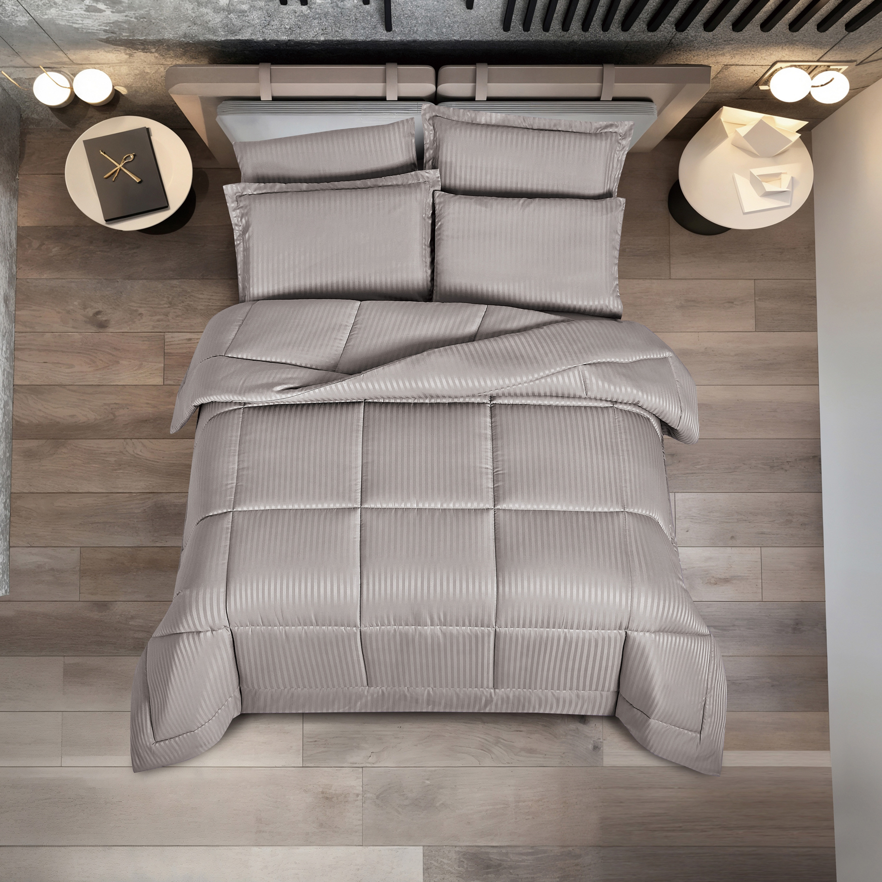 طقم لحاف كينج مخطط 6 قطع من يونيك هوم هامبتون - 240×260 سم-household-bedding-comfortersandbedspreads-bedinabag-image-2