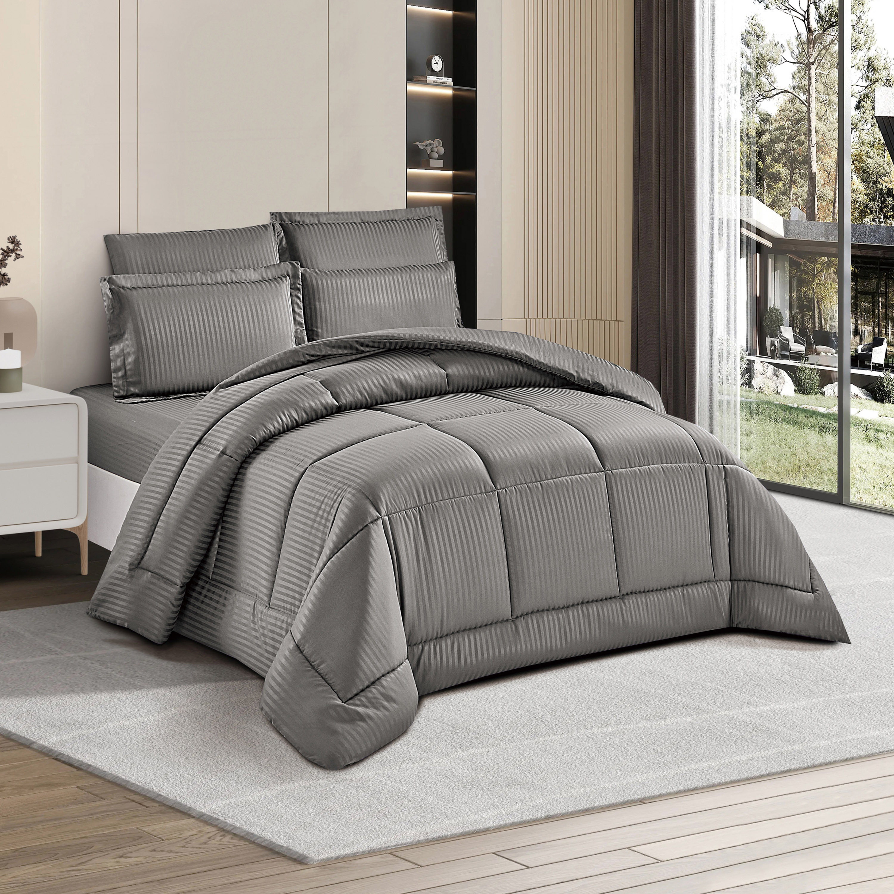 Unique Home Hampton 6-Piece Striped King Comforter Set - 240x260 cms-household-bedding-comfortersandbedspreads-bedinabag-image-1