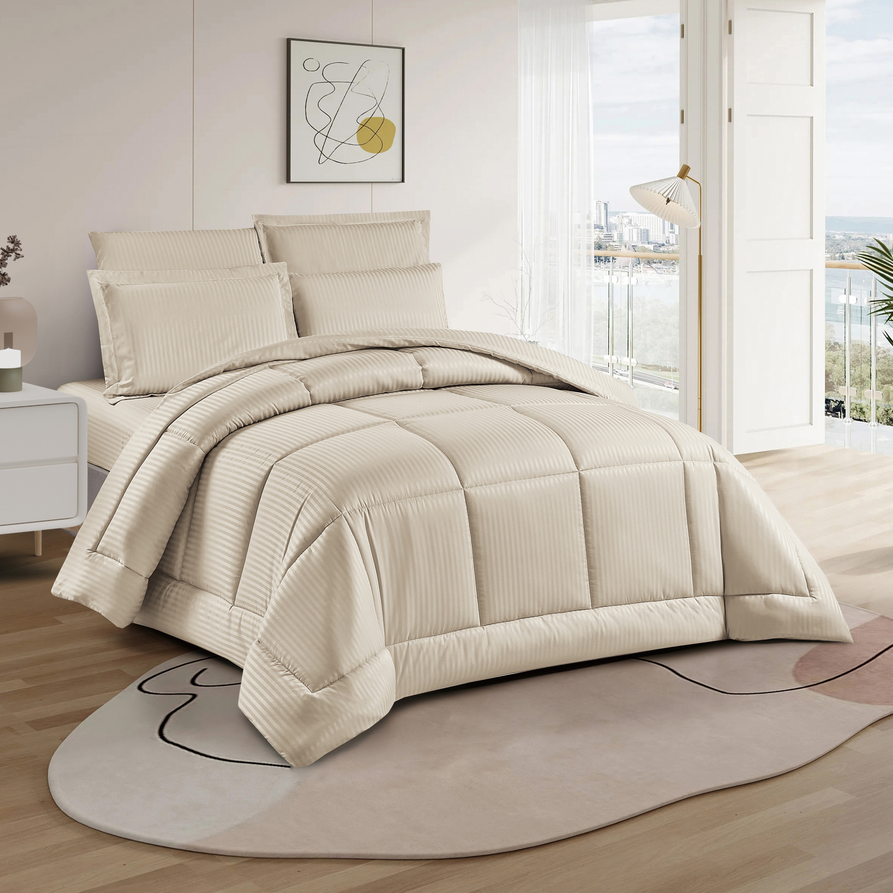 طقم لحاف توين مخطط 4 قطع من يونيك هوم هامبتون - 170×240 سم-household-bedding-comfortersandbedspreads-bedinabag-image-1