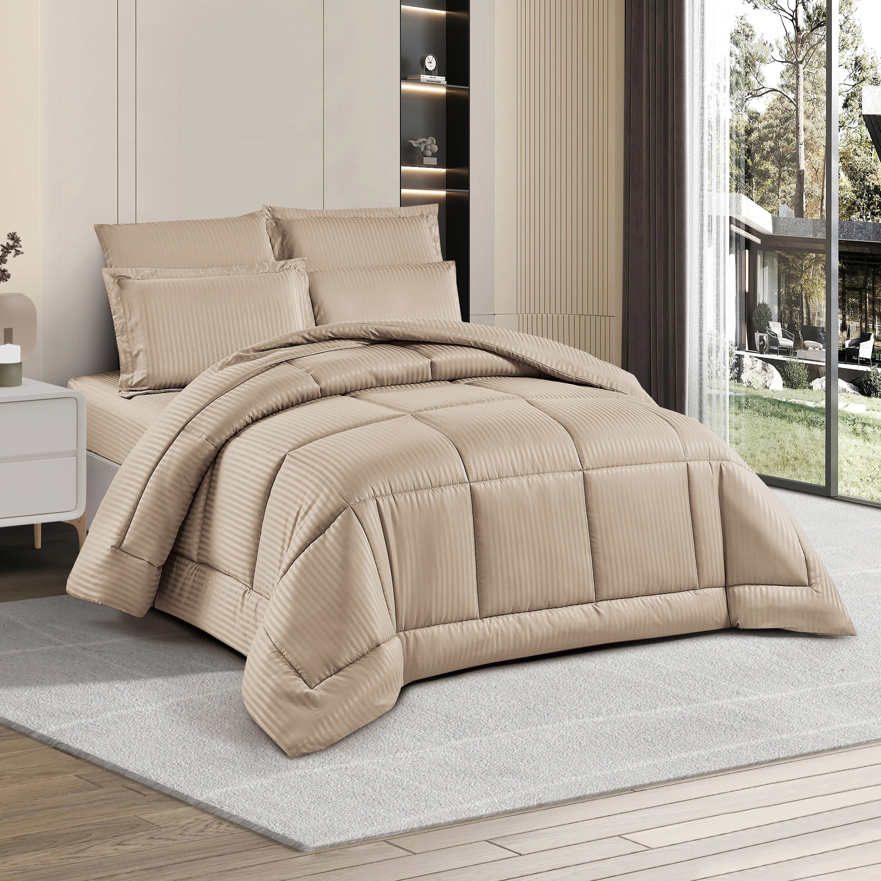 Unique Home Hampton 4-Piece Striped Twin Comforter Set - 170x240 cms-household-bedding-comfortersandbedspreads-comforters-image-1
