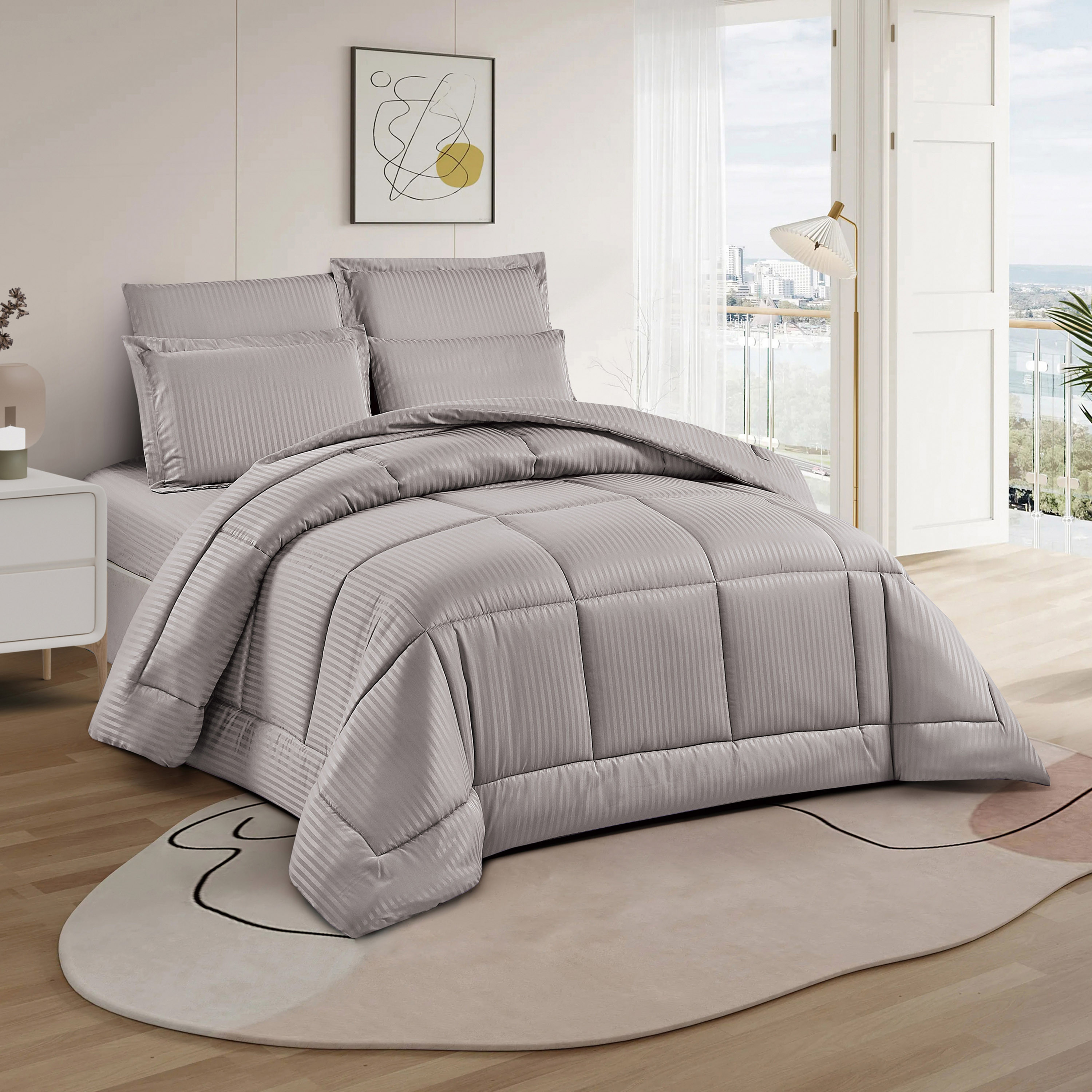 طقم لحاف توين مخطط 4 قطع من يونيك هوم هامبتون - 170×240 سم-household-bedding-comfortersandbedspreads-comforters-image-1