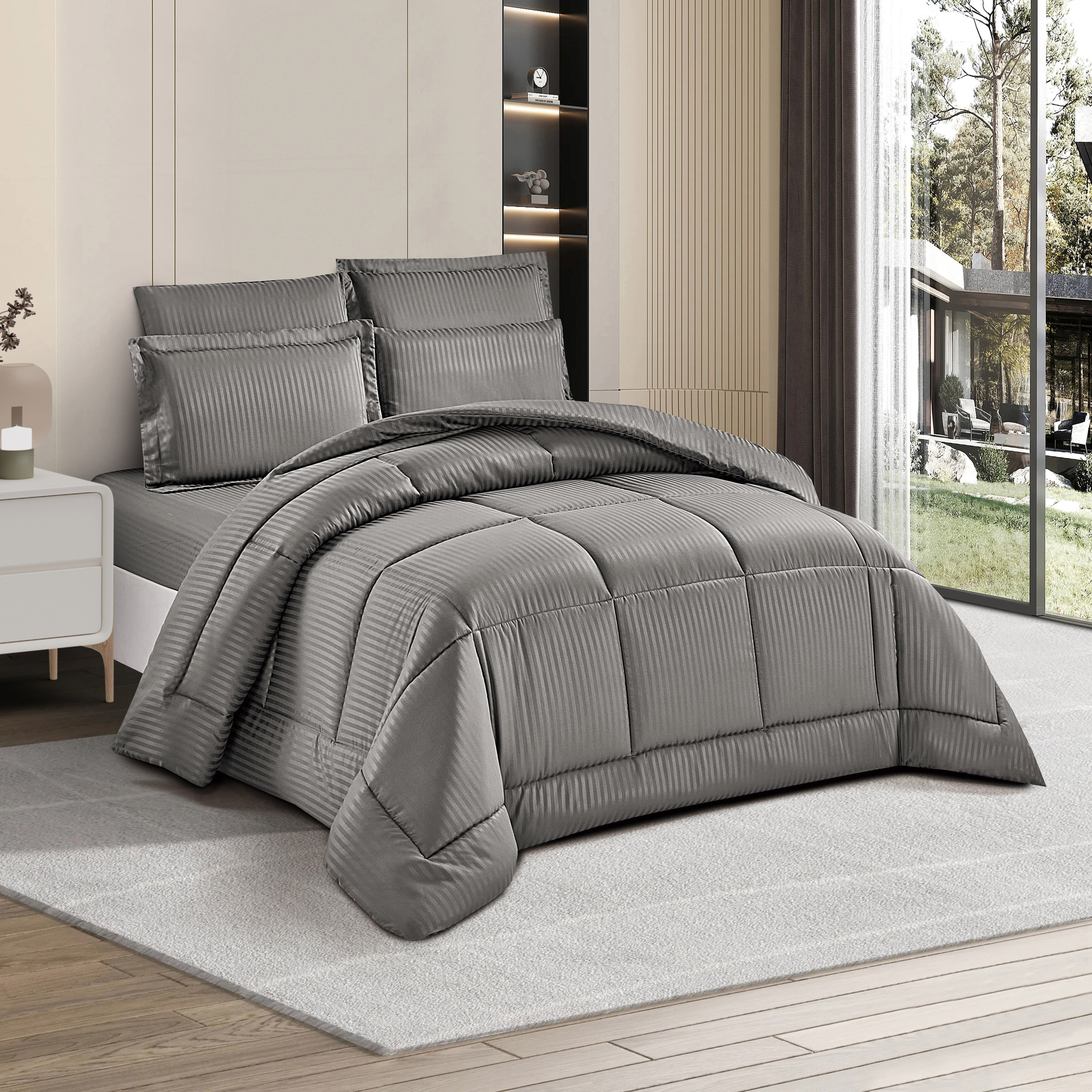 Unique Home Hampton 4-Piece Twin Striped Comforter Set - 170x240 cm-household-bedding-comfortersandbedspreads-bedinabag-image-1