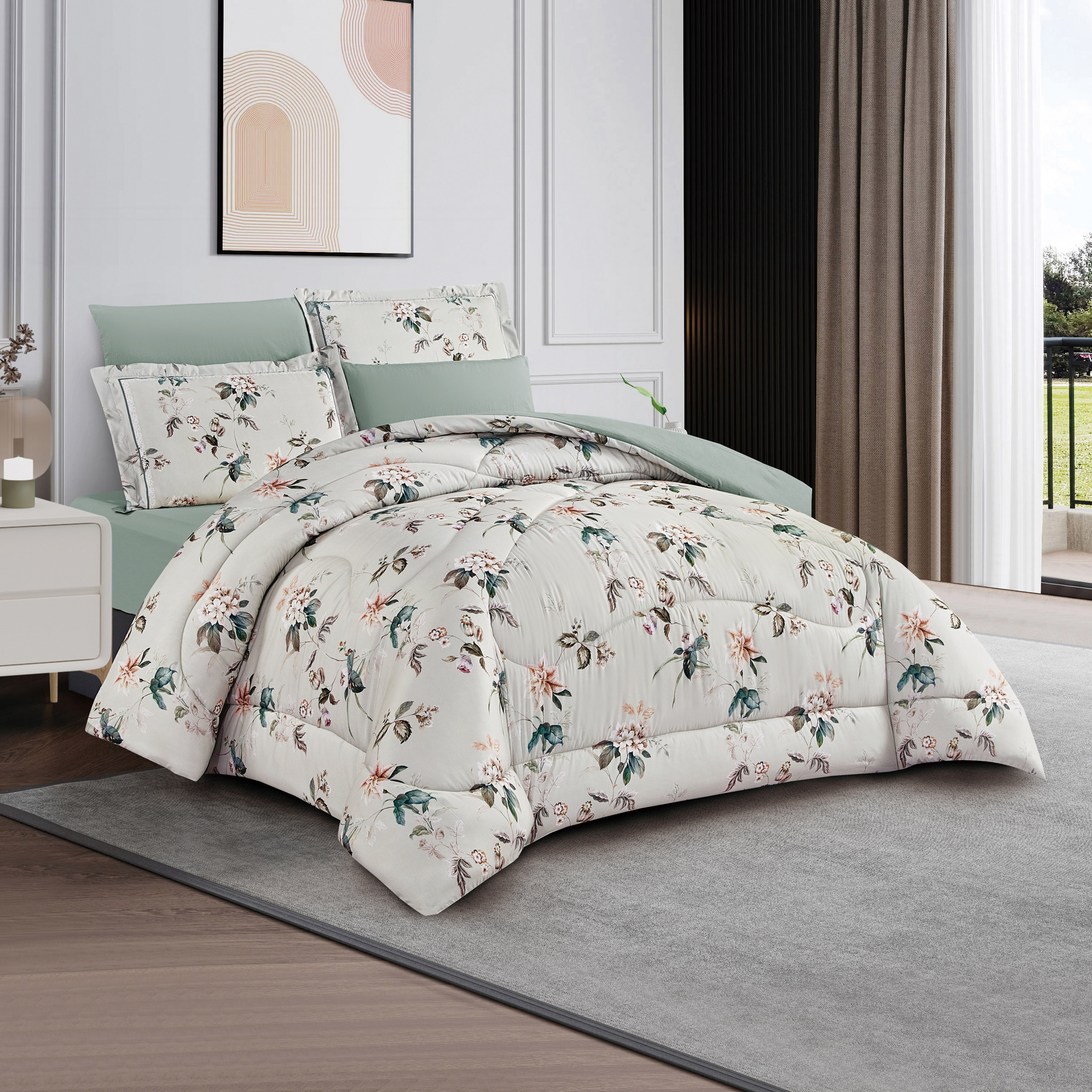 Unique Home Olivia 4-Piece Twin Printed Comforter Set - 240x170 cm-household-bedding-comfortersandbedspreads-bedinabag-image-1