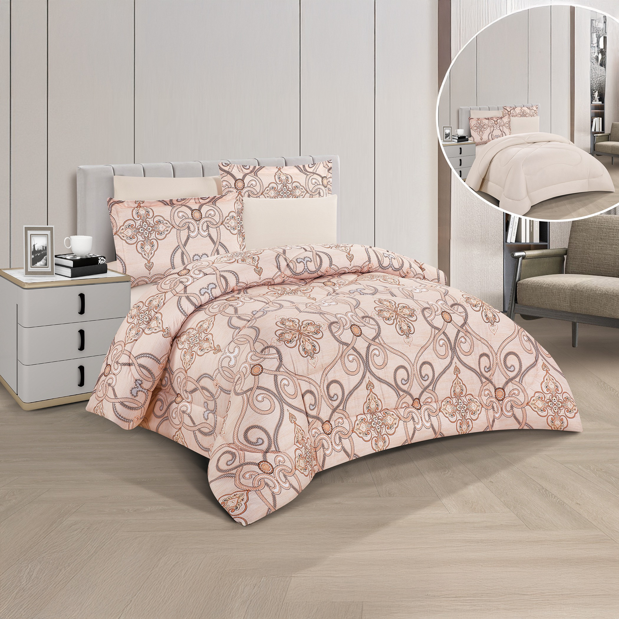 Unique Home Vanessa Reversible Microfibre 6-Piece King Comforter Set - 260x240 cm-household-bedding-comfortersandbedspreads-comforters-image-7