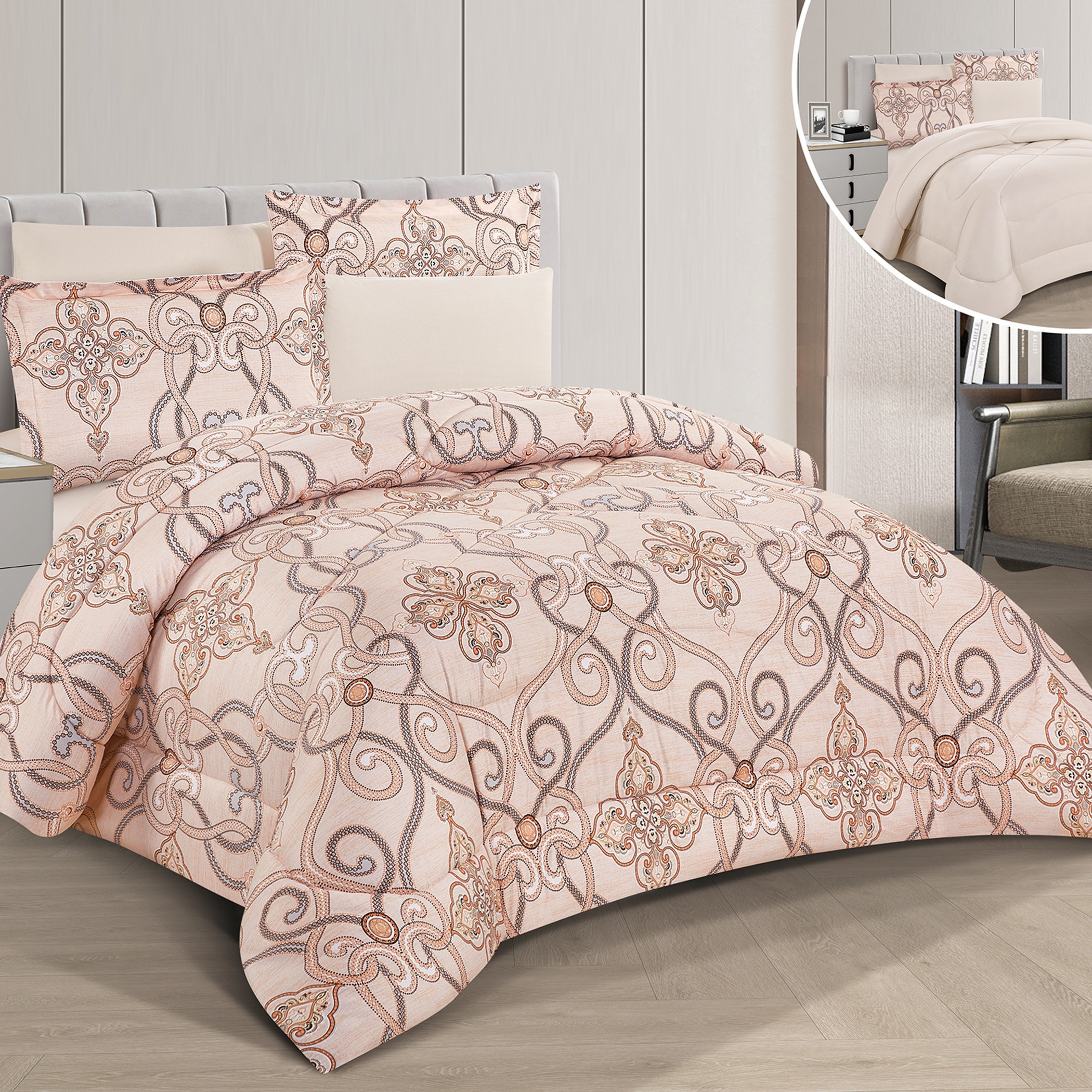 طقم لحاف توين على الوجهين 4 قطع بطبعات من يونيك هوم - 170x240 سم-household-bedding-comfortersandbedspreads-bedinabag-image-7