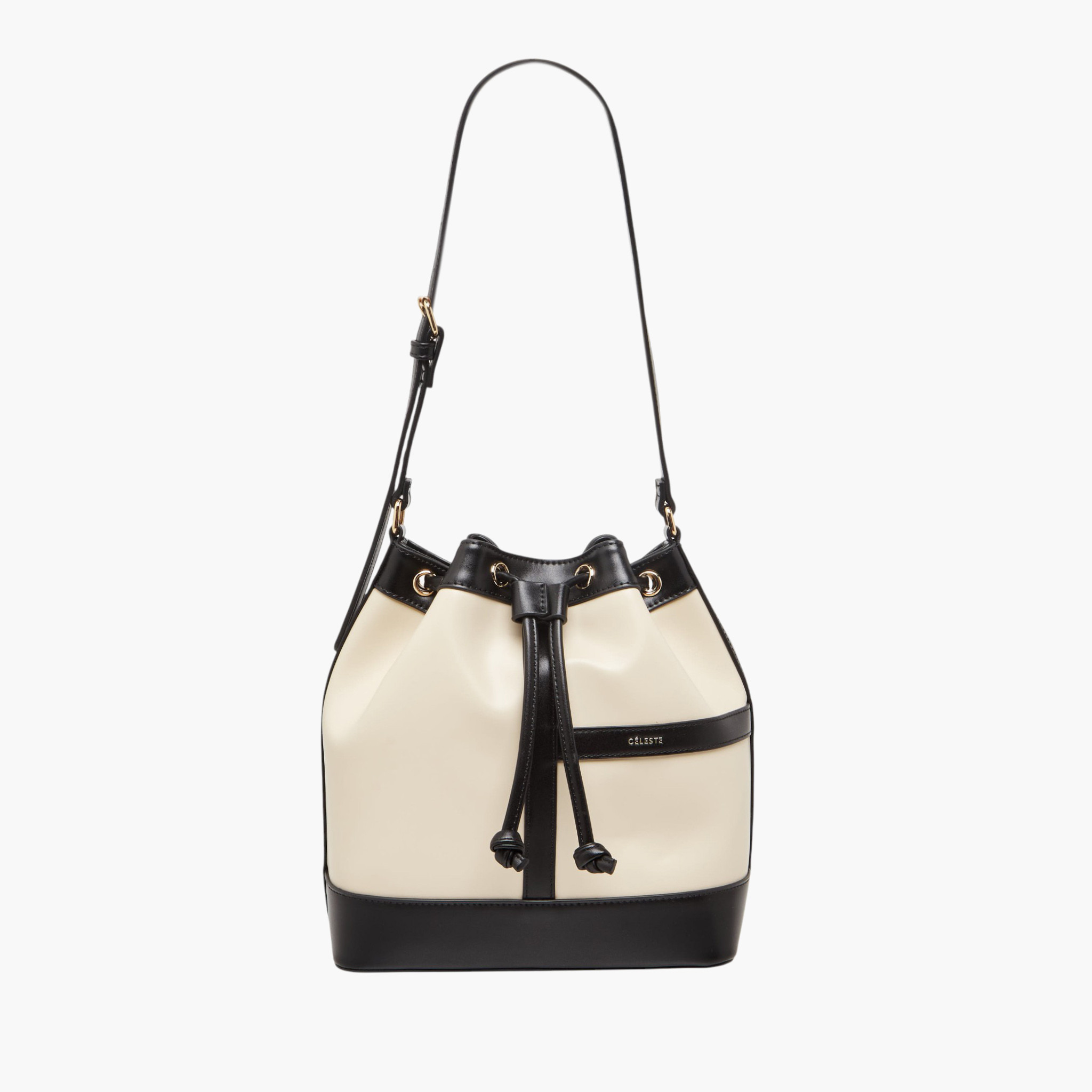 Celeste Panelled Bucket Bag with Drawstring Closure-women-bagsandwallets-handbags-image-1