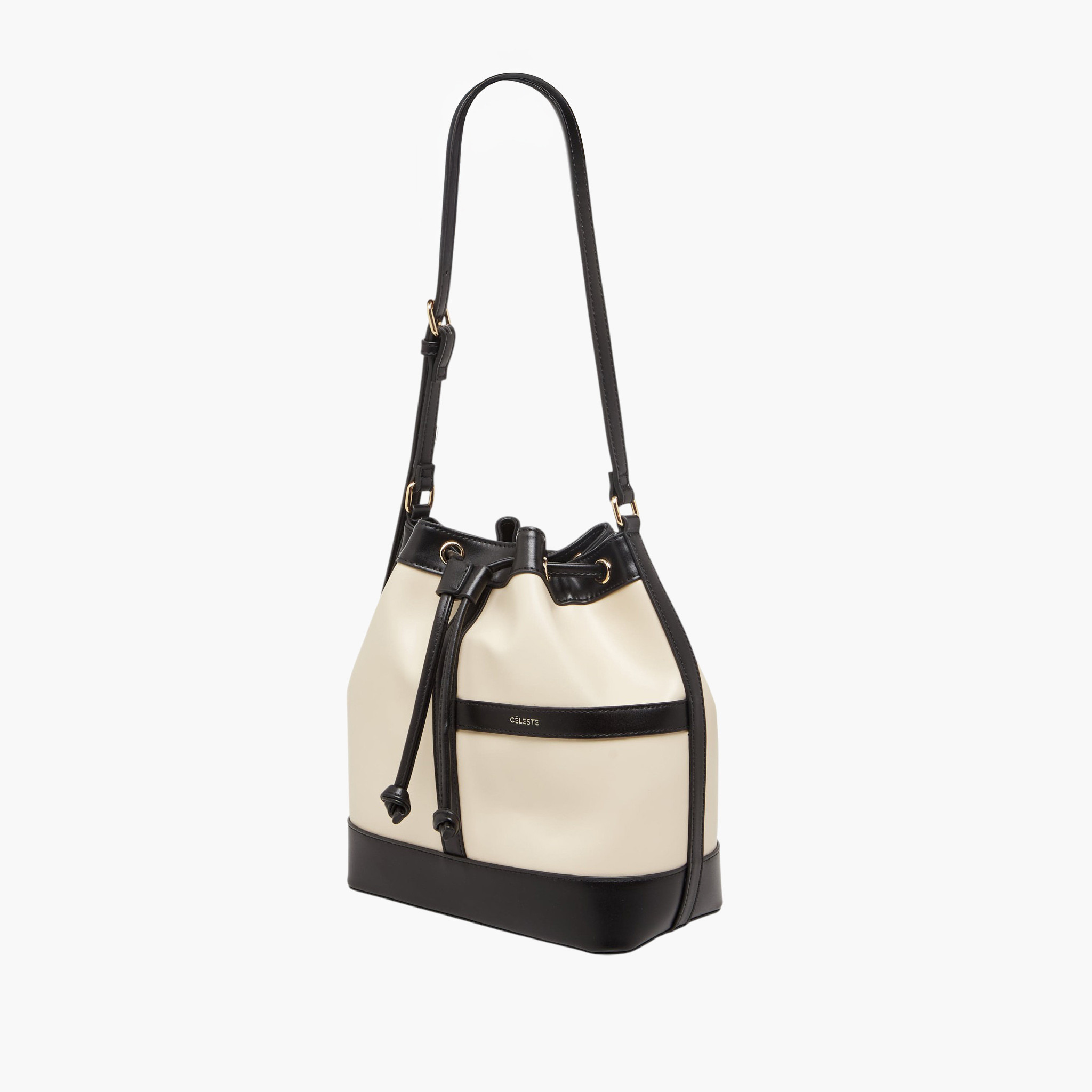 Celeste Panelled Bucket Bag with Drawstring Closure-women-bagsandwallets-handbags-image-3