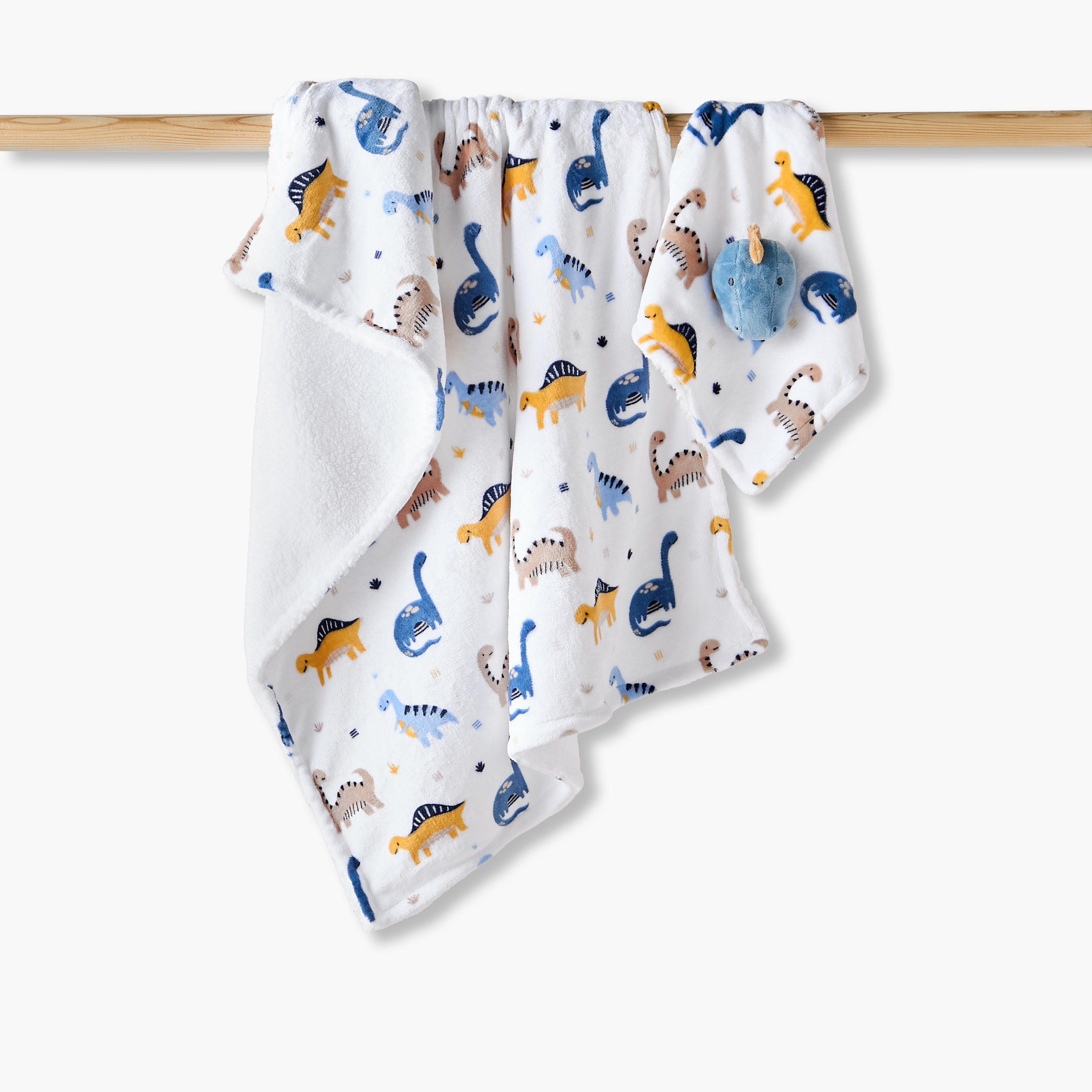 Juniors Raschel Blanket and Security Blanket with Dinosaur Print, 75x100 cm-baby-nursery-blanketsandswaddles-blanketsandquilts-image-1