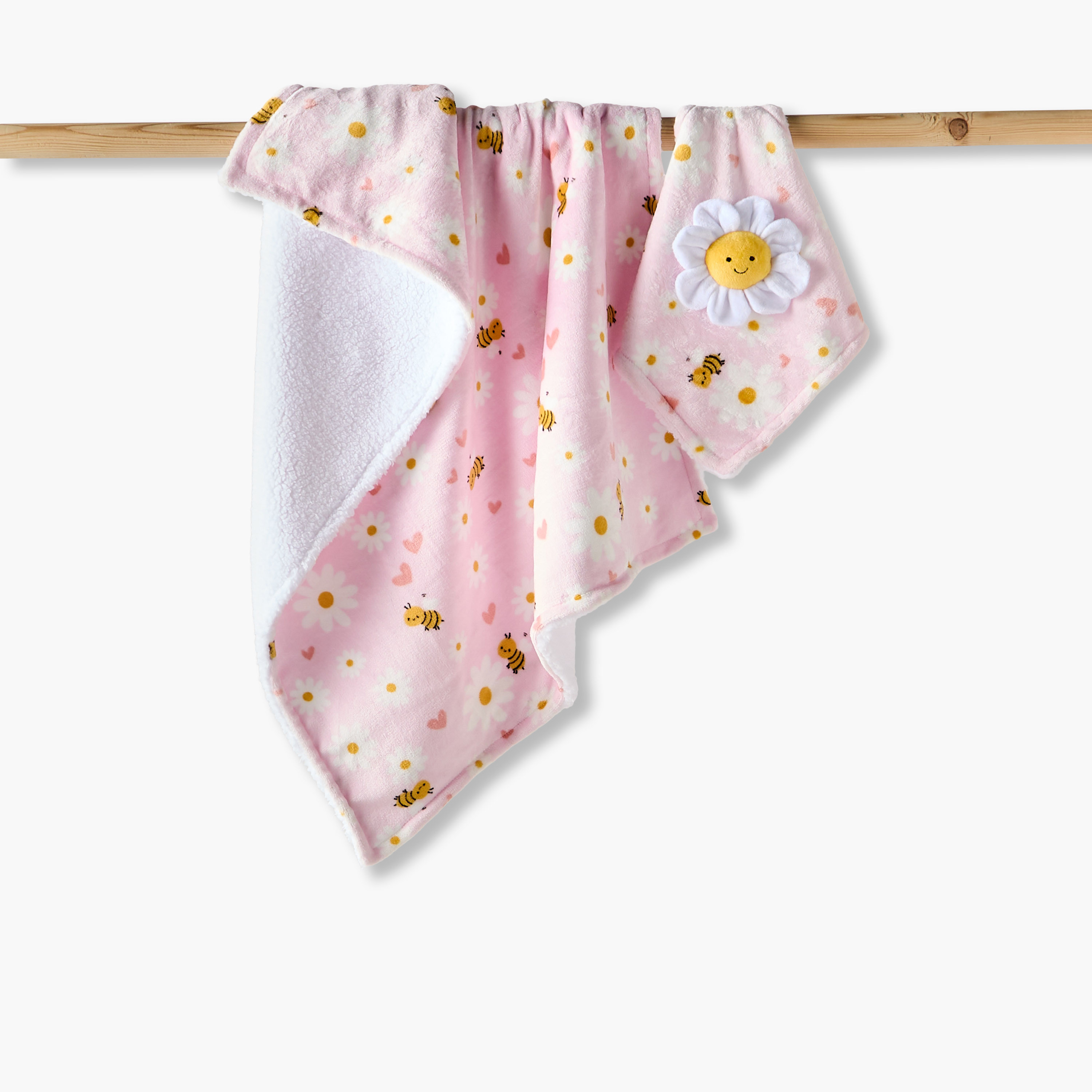 Juniors Raschel and Security Blanket with Floral Applique, 75x100 cm-baby-nursery-blanketsandswaddles-blanketsandquilts-image-1