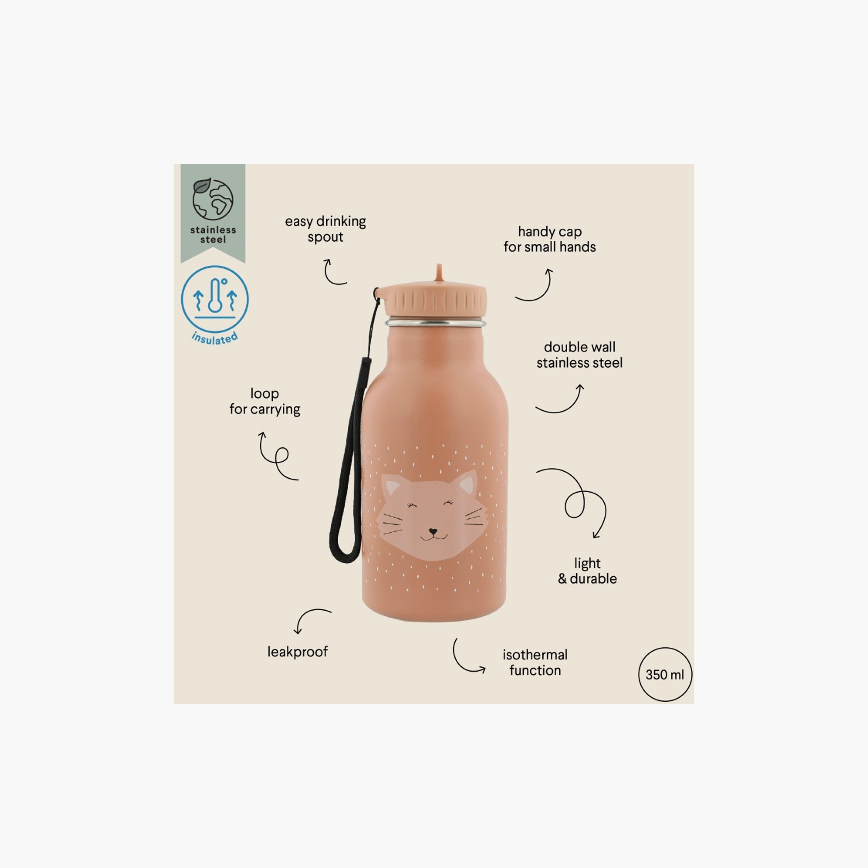 Trixie Mrs. Cat Insulated Water Bottle - 350 ml - Pink-school-waterbottles-image-4