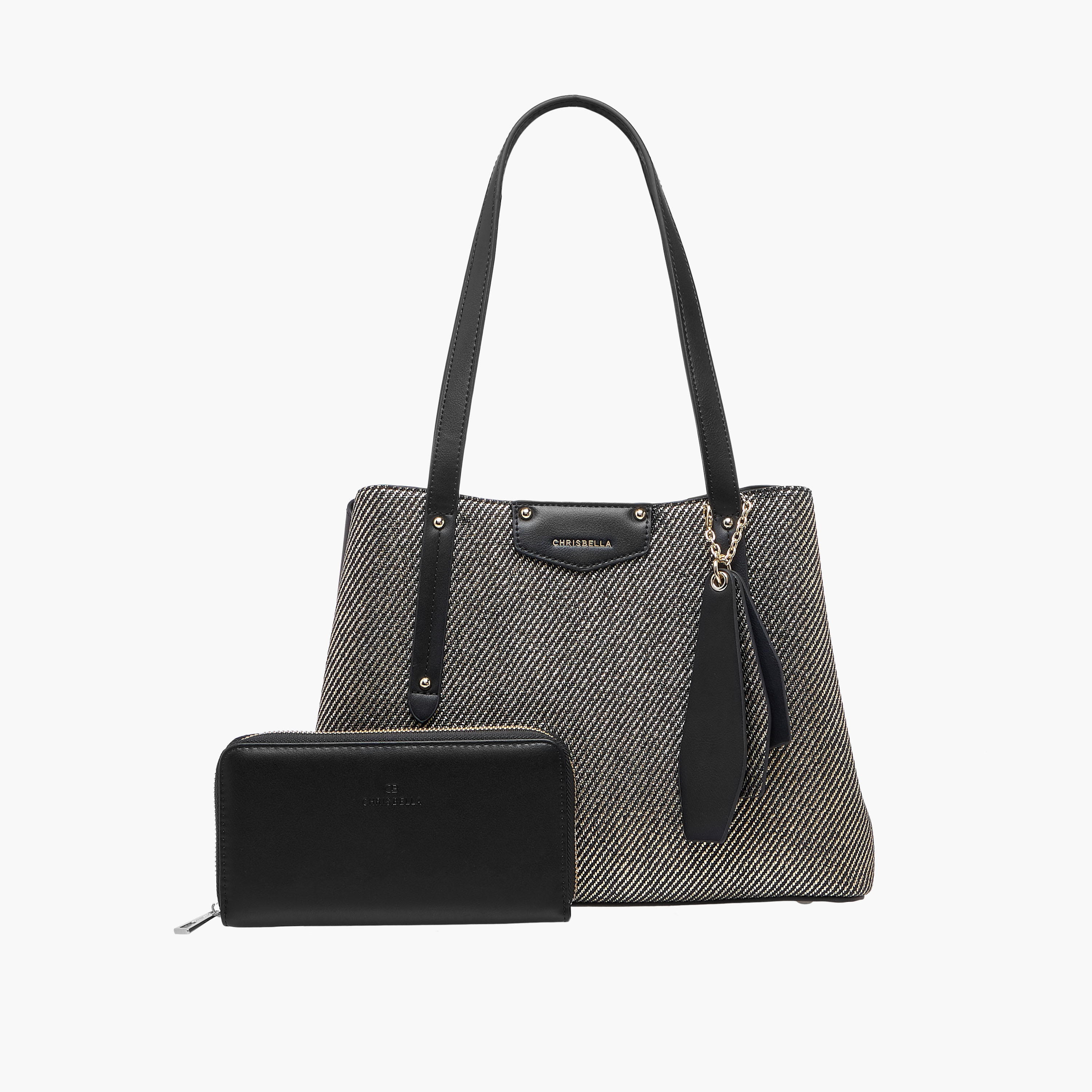 Chrisbella Textured Tote Bag with Double Handle and Wallet-women-bagsandwallets-handbags-image-1