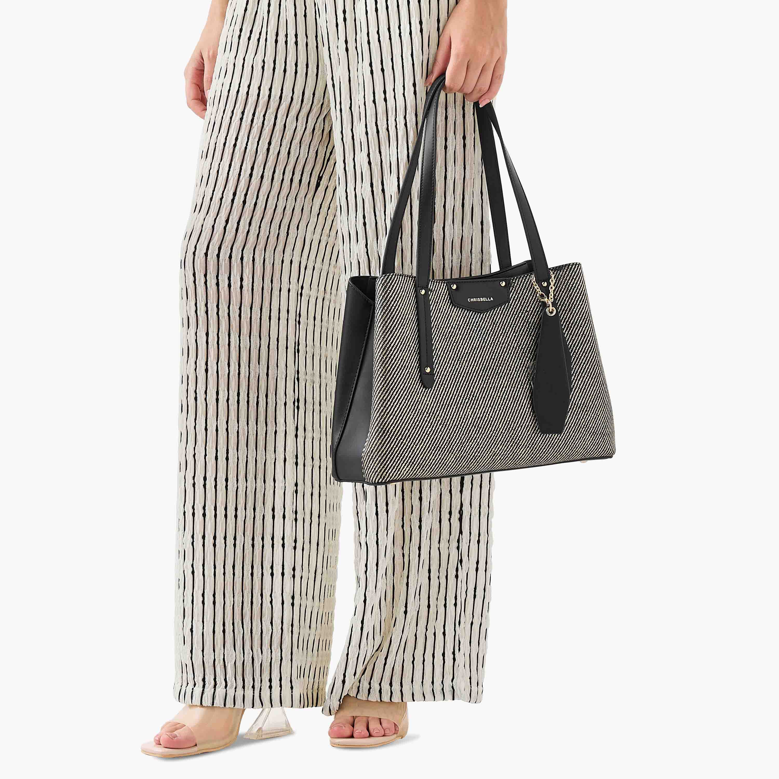 Chrisbella Textured Tote Bag with Double Handle and Wallet-women-bagsandwallets-handbags-image-2