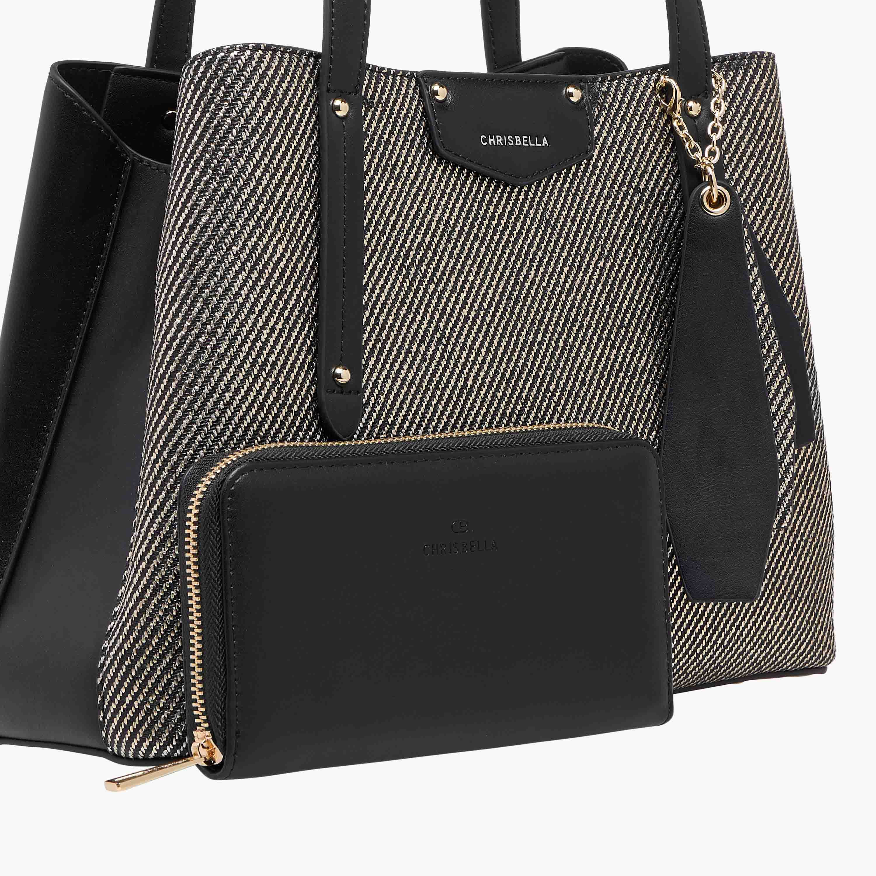 Chrisbella Textured Tote Bag with Double Handle and Wallet-women-bagsandwallets-handbags-image-6