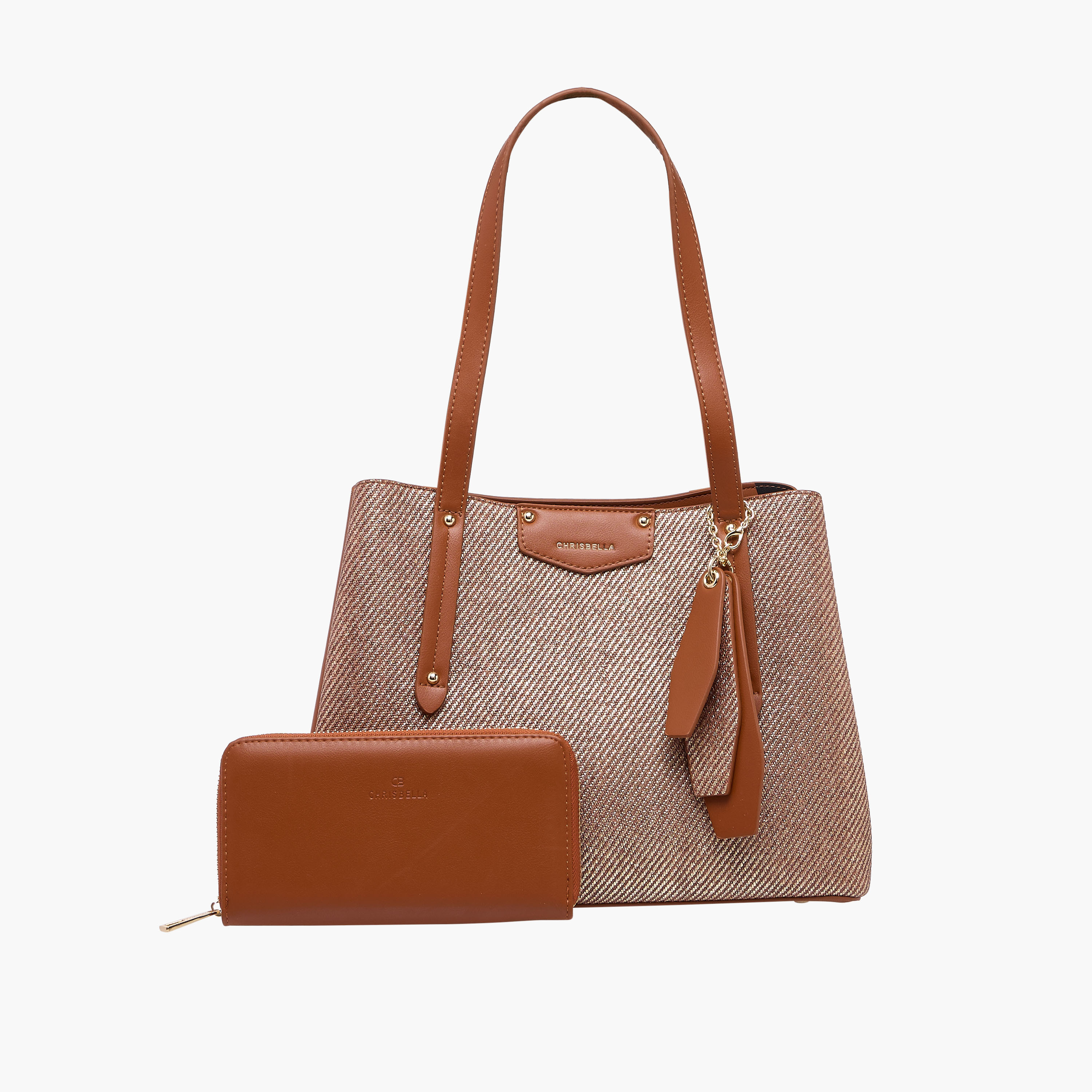 Chrisbella Textured Tote Bag with Zip Around Wallet-women-bagsandwallets-handbags-image-1