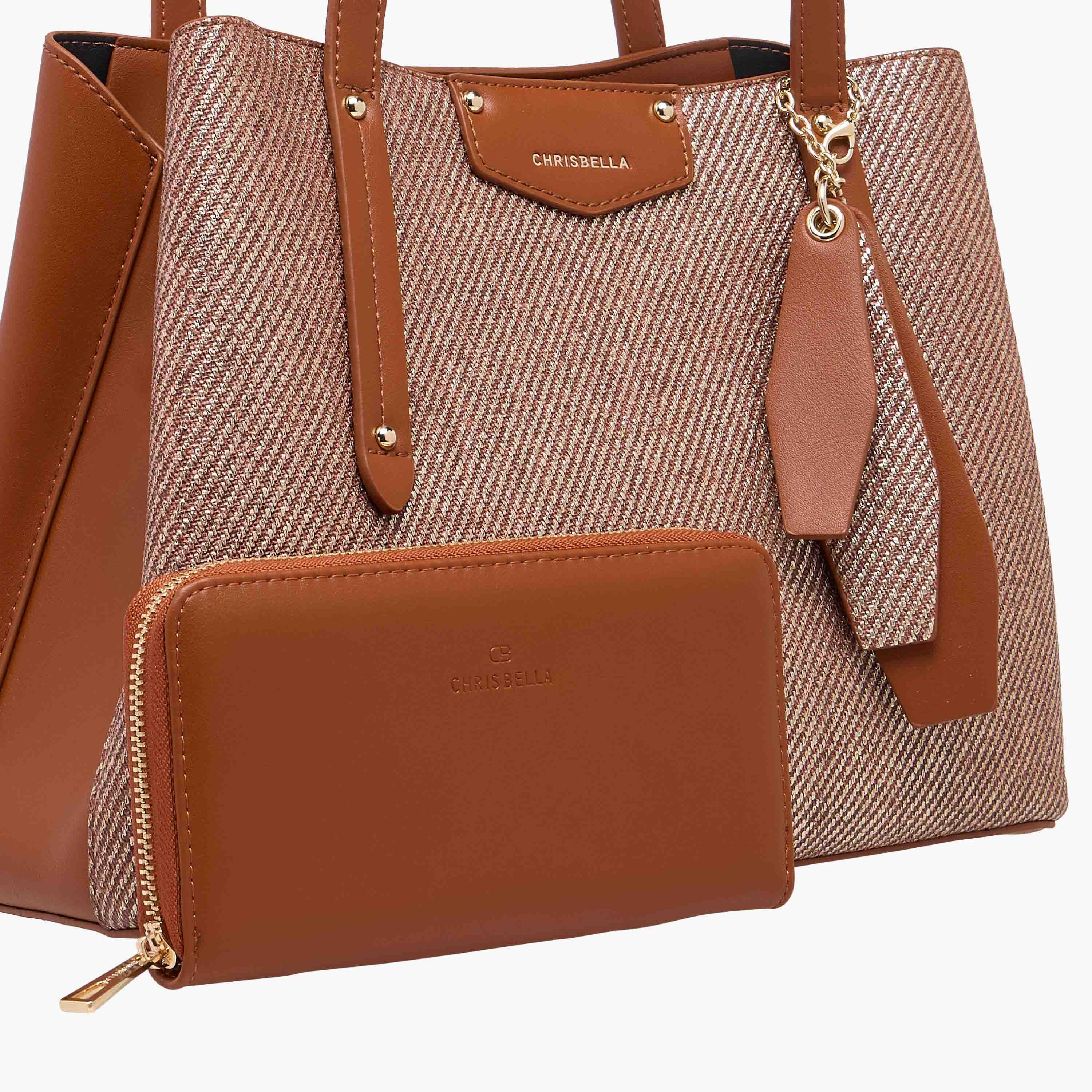 Chrisbella Textured Tote Bag with Zip Around Wallet-women-bagsandwallets-handbags-image-6