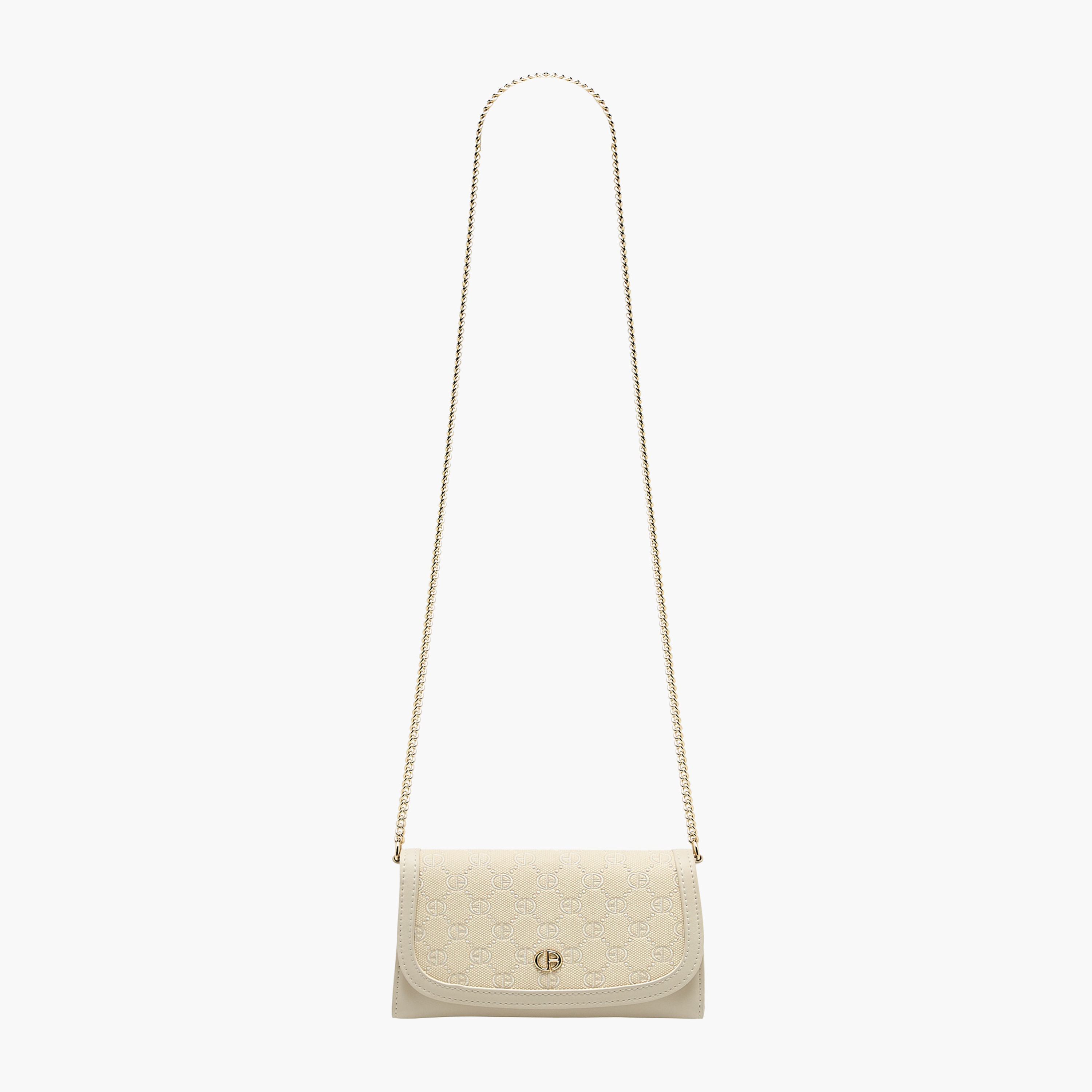 شنطة كروس بودي بارزة الملمس بنقوش مونوجرام بحزام سلسلة وطيّة إغلاق من كريسبيلا-women-bagsandwallets-handbags-image-3
