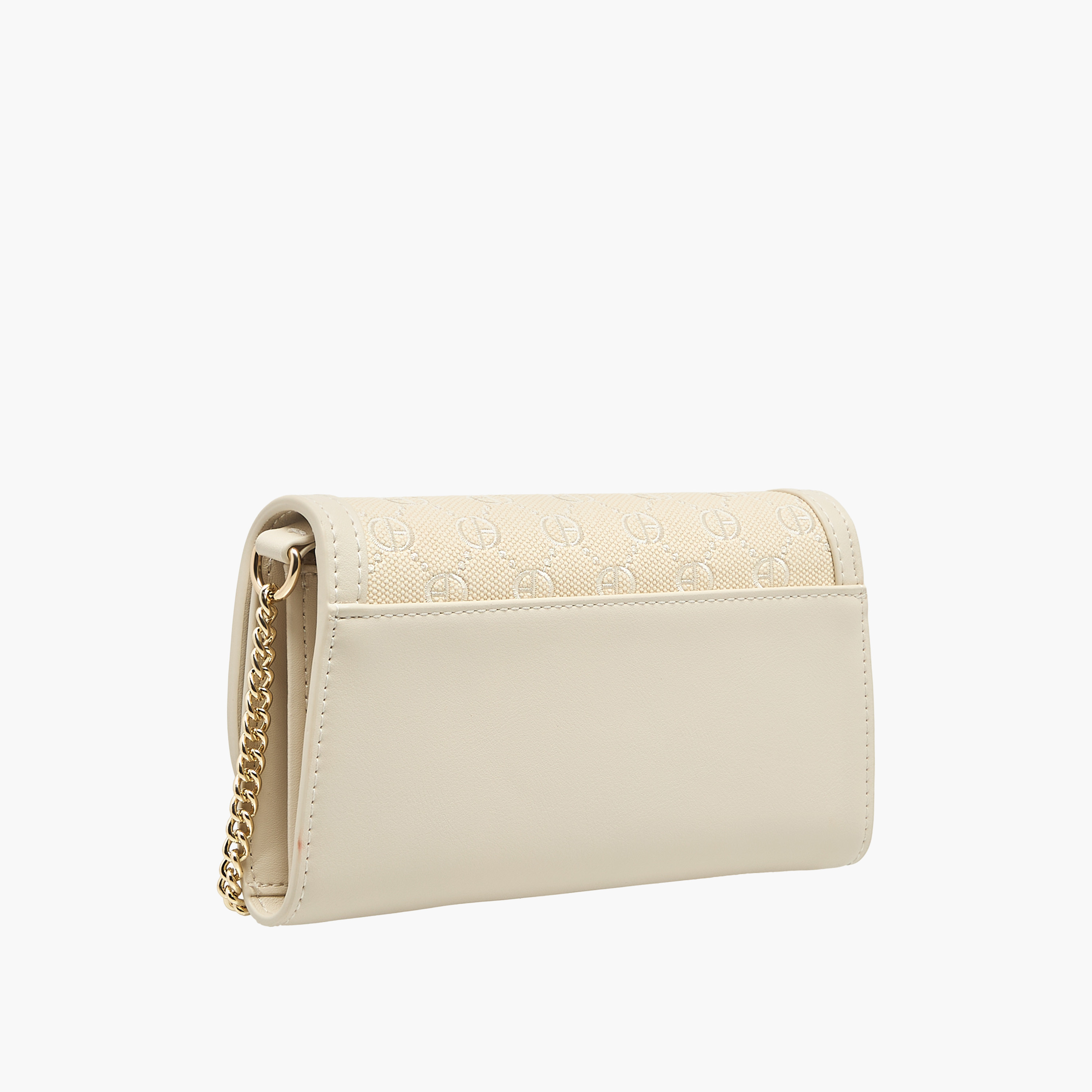 شنطة كروس بودي بارزة الملمس بنقوش مونوجرام بحزام سلسلة وطيّة إغلاق من كريسبيلا-women-bagsandwallets-handbags-image-4