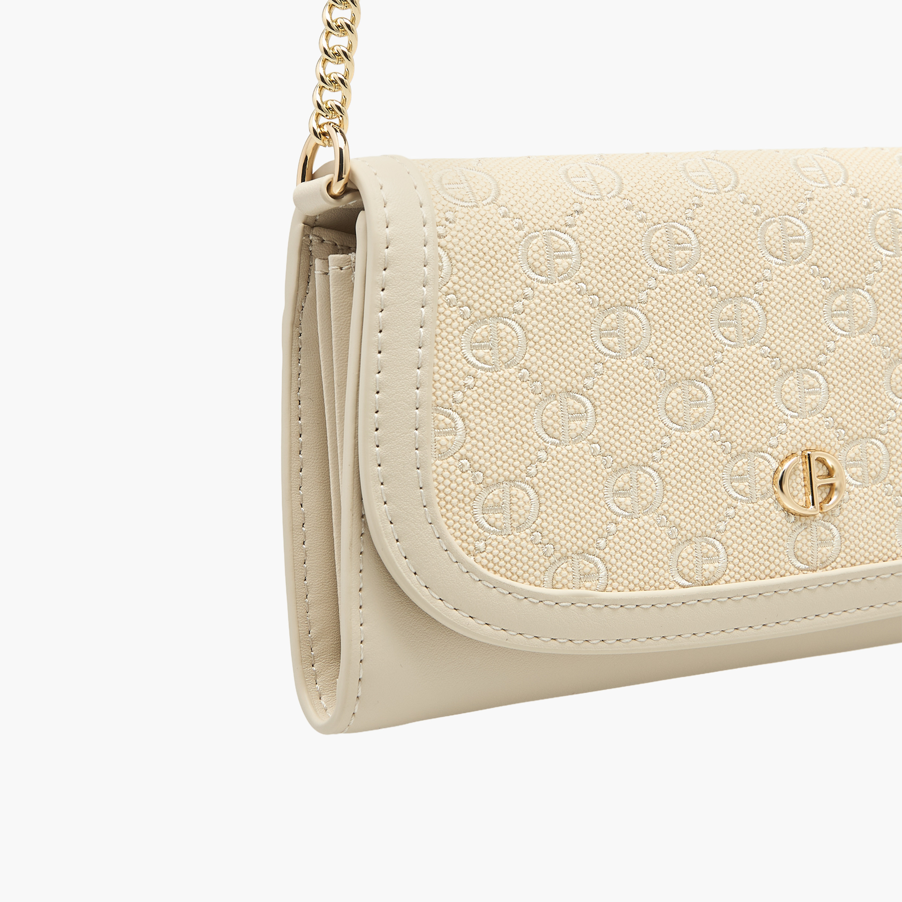 شنطة كروس بودي بارزة الملمس بنقوش مونوجرام بحزام سلسلة وطيّة إغلاق من كريسبيلا-women-bagsandwallets-handbags-image-5