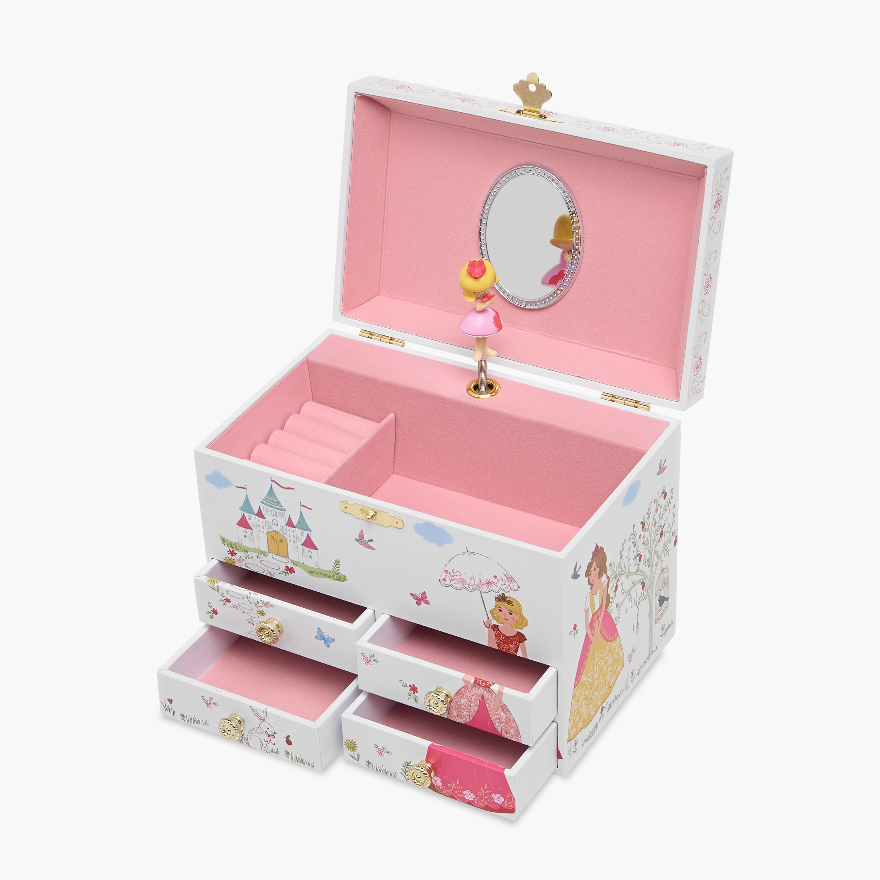 6 Compartment Musical Jewellery Organizer with Mirror - 19x12x15 cms-women-watchesandjewellery-jewellery-storage-image-4
