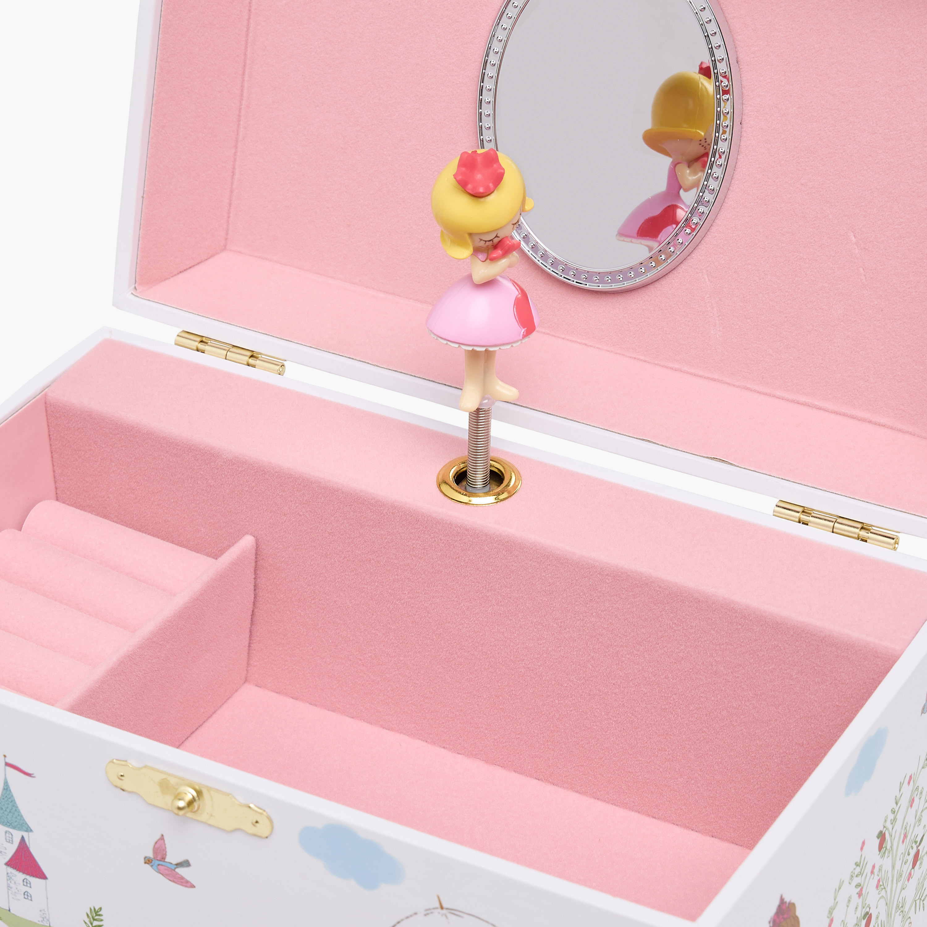 6 Compartment Musical Jewellery Organizer with Mirror - 19x12x15 cms-women-watchesandjewellery-jewellery-storage-image-7
