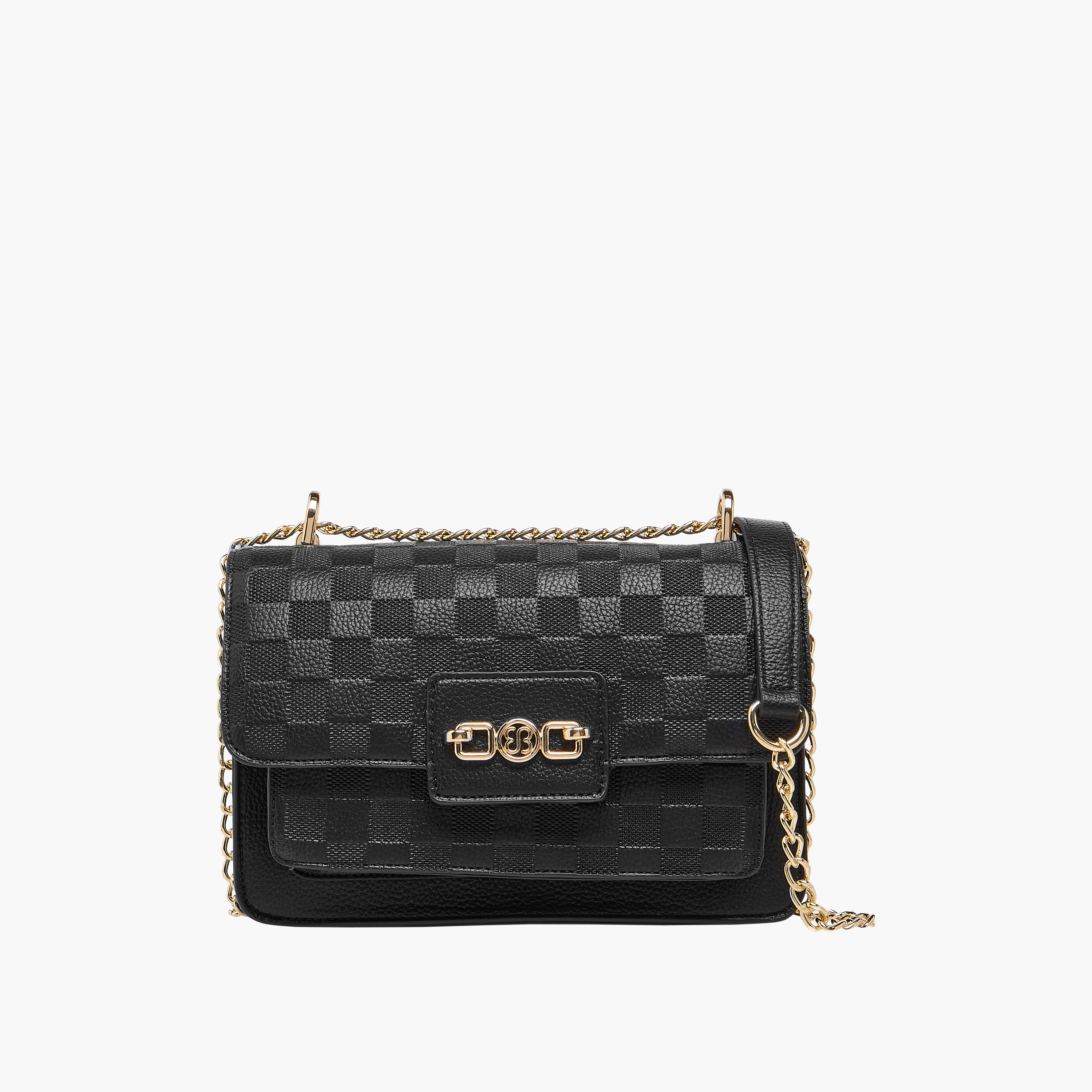 Bessie London Checked Embossed Crossbody Bag with Chain Strap-women-bagsandwallets-handbags-image-1