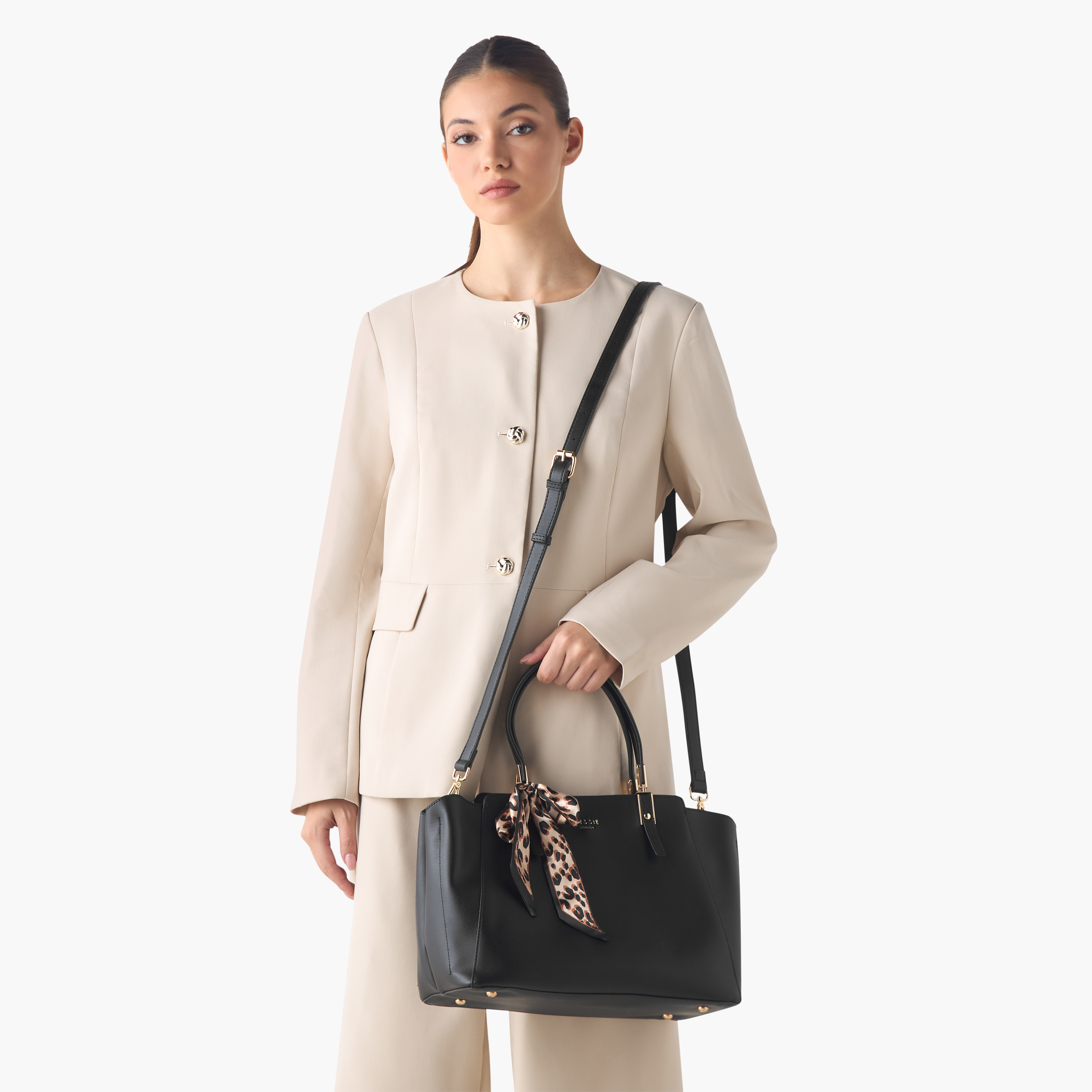 Bessie London Textured Tote Bag with Printed Scarf-women-bagsandwallets-handbags-image-2