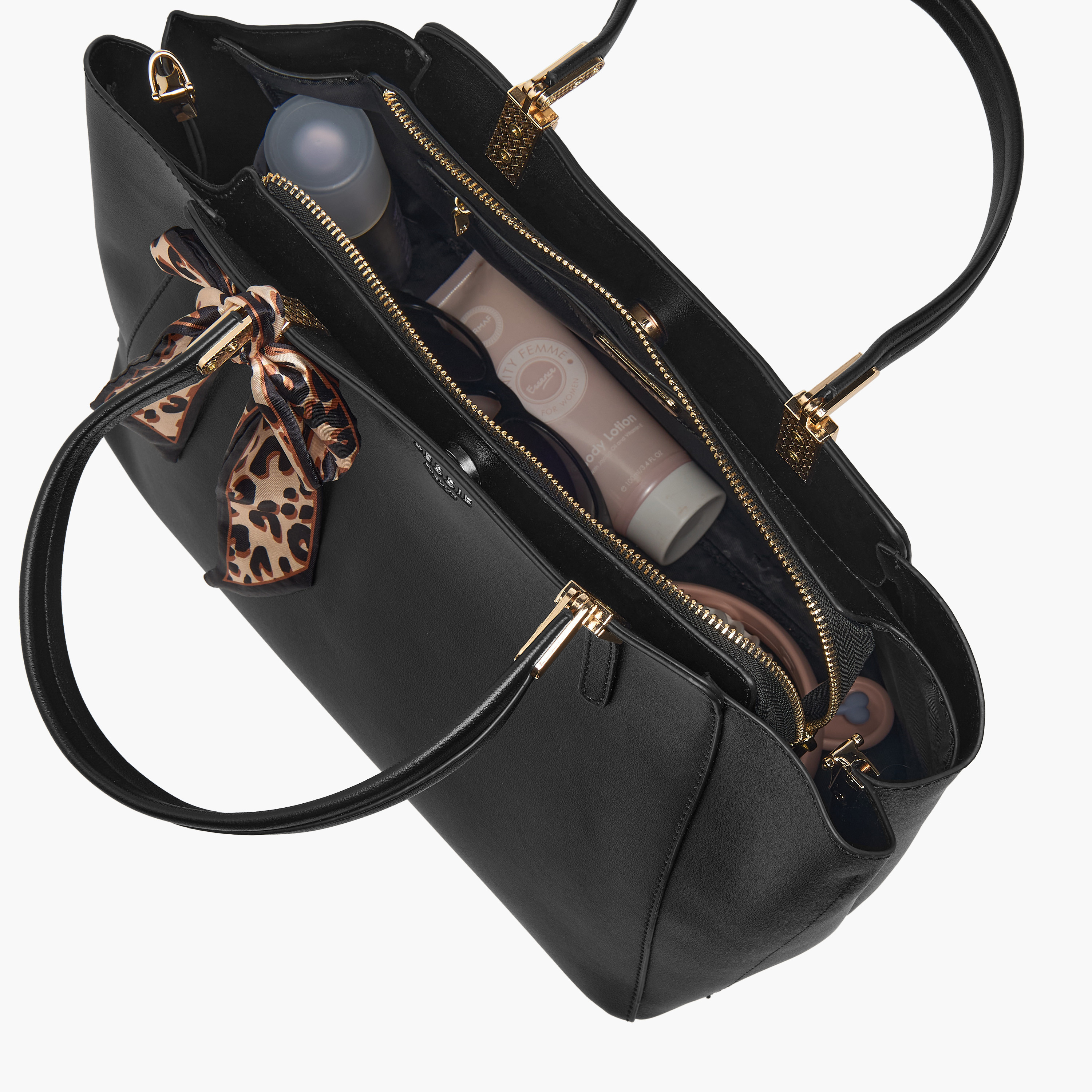 Bessie London Textured Tote Bag with Printed Scarf-women-bagsandwallets-handbags-image-9