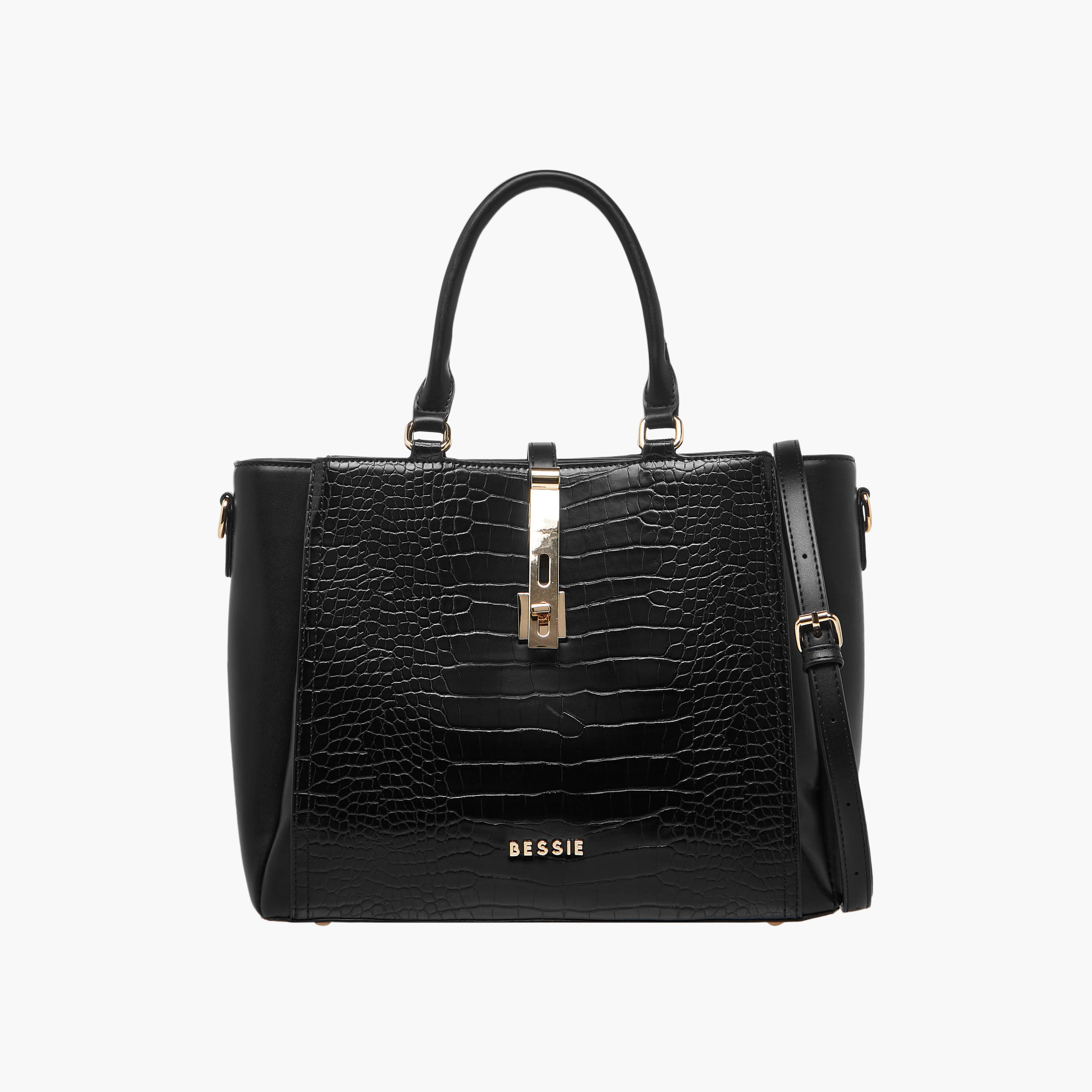 Bessie London Textured Tote Bag with Twist Lock Closure-women-bagsandwallets-handbags-image-1