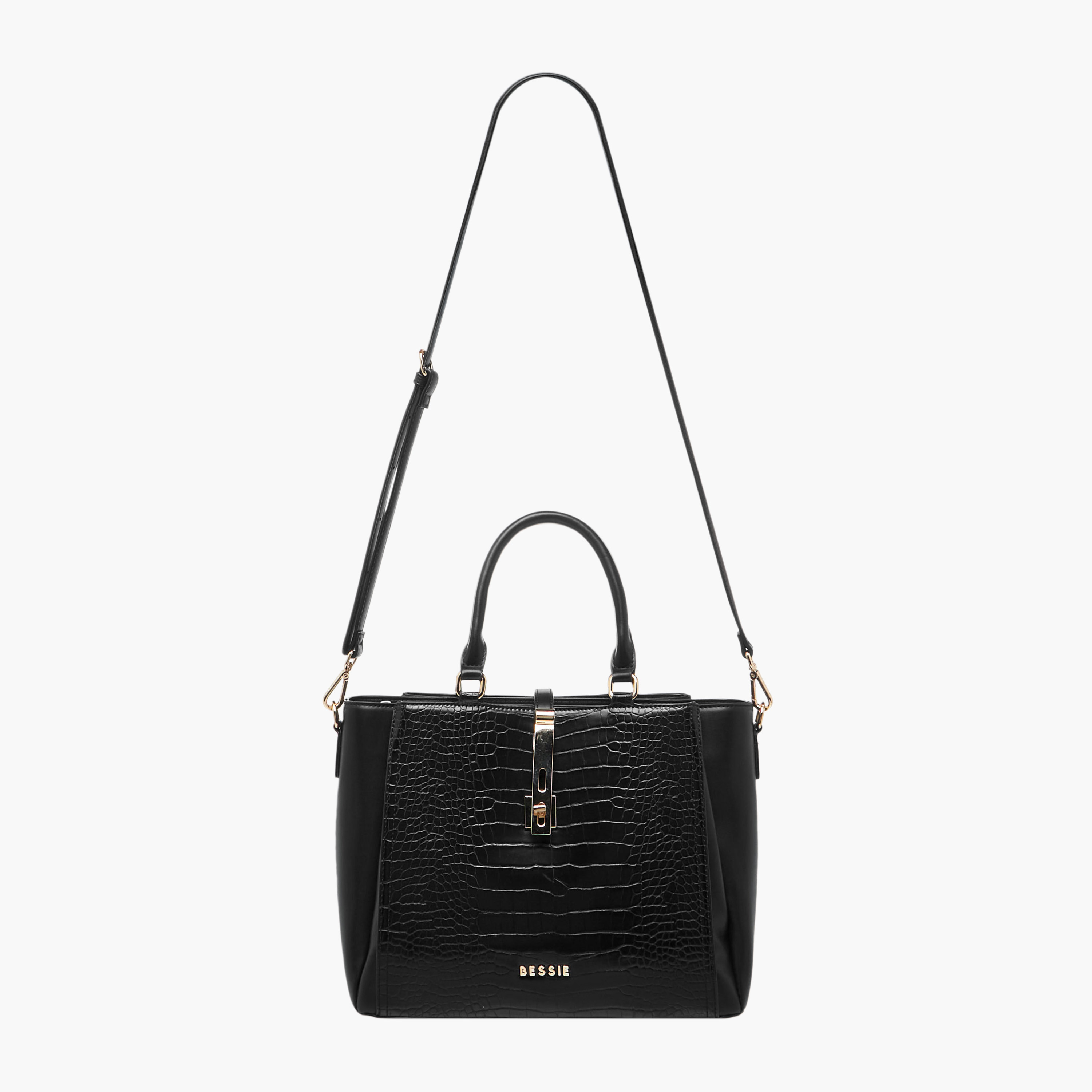 Bessie London Textured Tote Bag with Twist Lock Closure-women-bagsandwallets-handbags-image-3