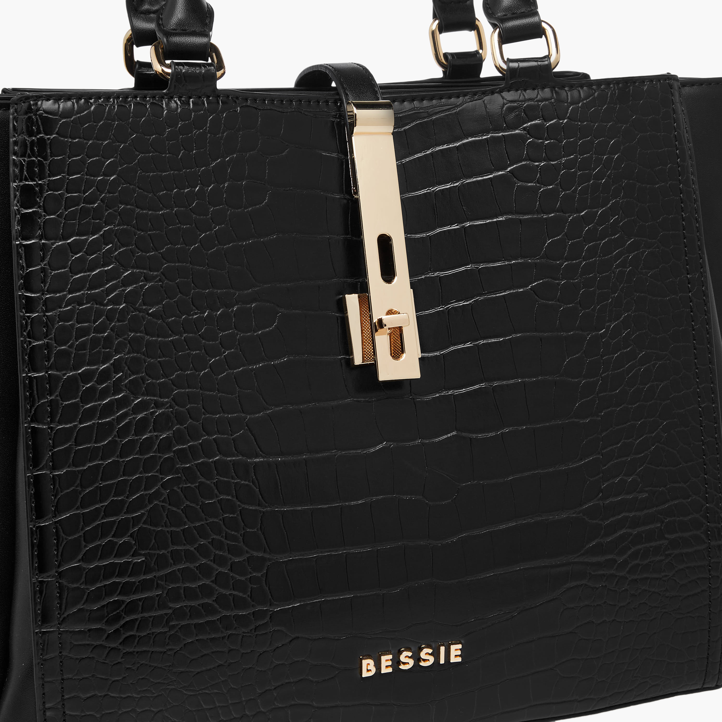 Bessie London Textured Tote Bag with Twist Lock Closure-women-bagsandwallets-handbags-image-5
