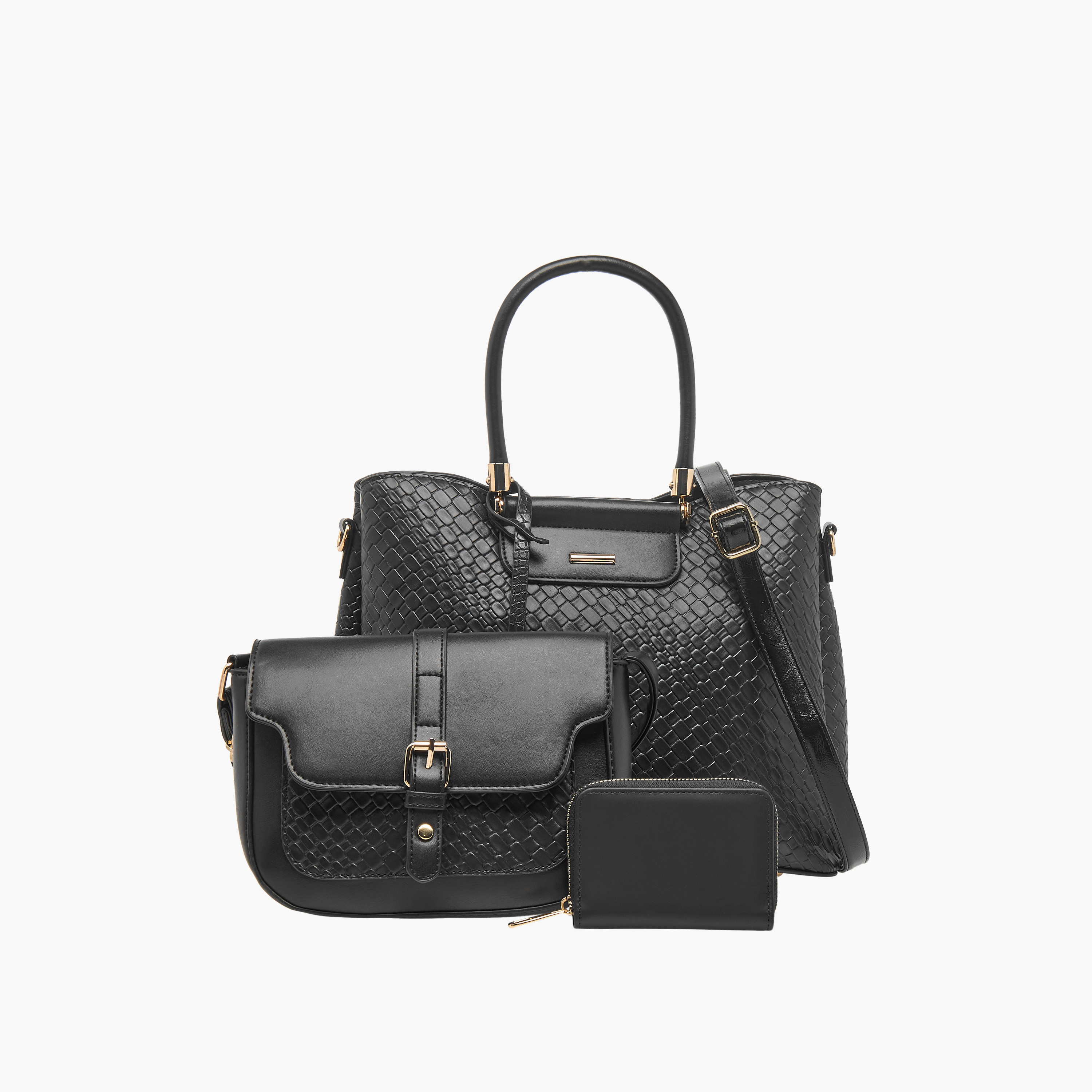 طقم شنطة توتي مضفّرة مع شنطة كروس بودي ومحفظة من ساشا-women-bagsandwallets-handbags-image-1