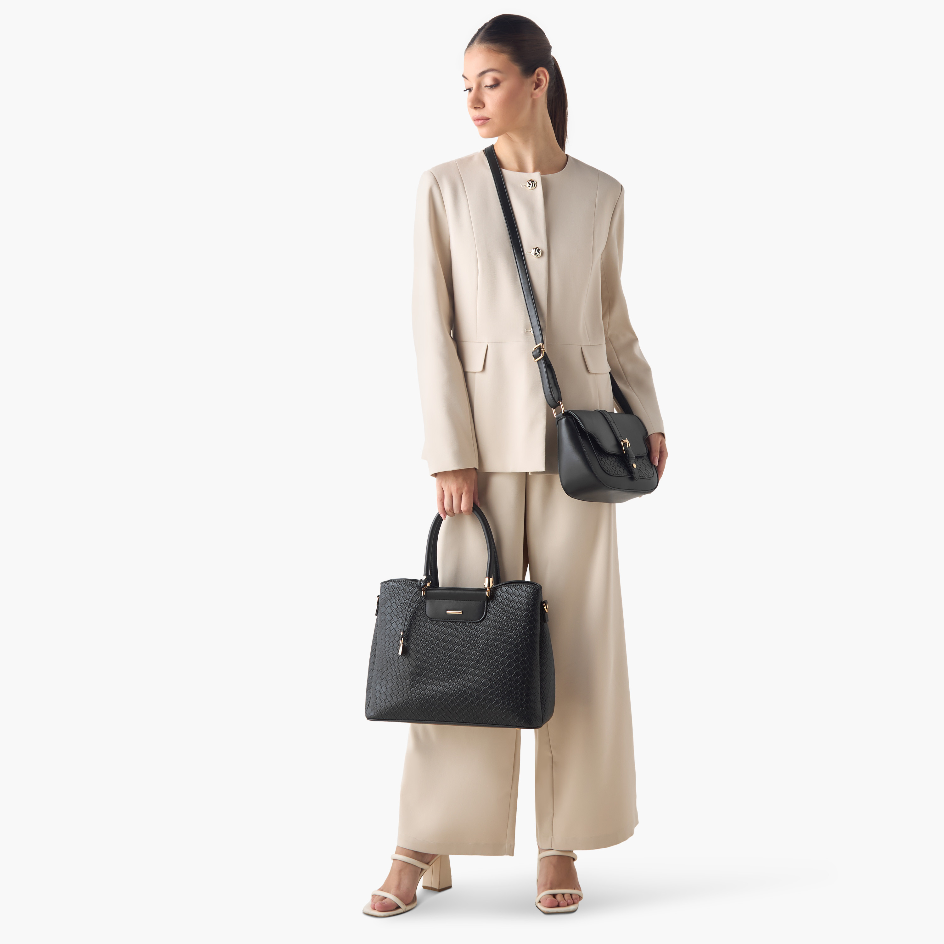 طقم شنطة توتي مضفّرة مع شنطة كروس بودي ومحفظة من ساشا-women-bagsandwallets-handbags-image-6