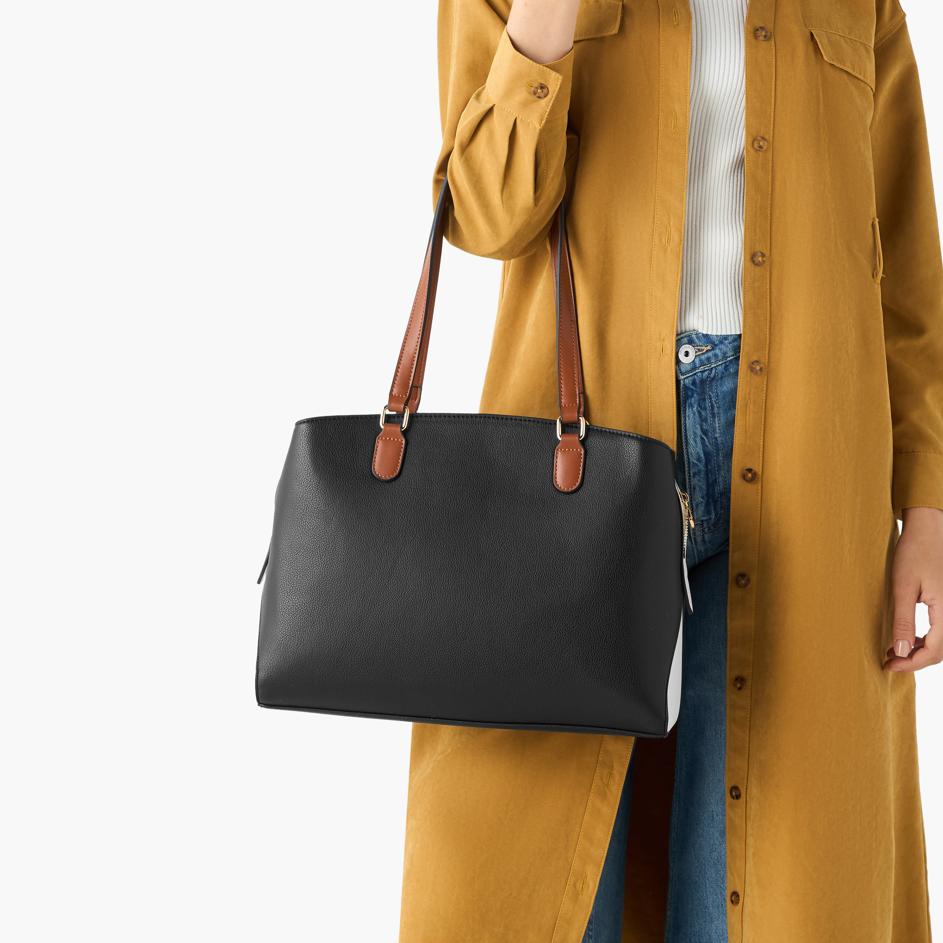 Sasha Kodes Textured Tote Bag with Top Handles-women-bagsandwallets-handbags-image-2