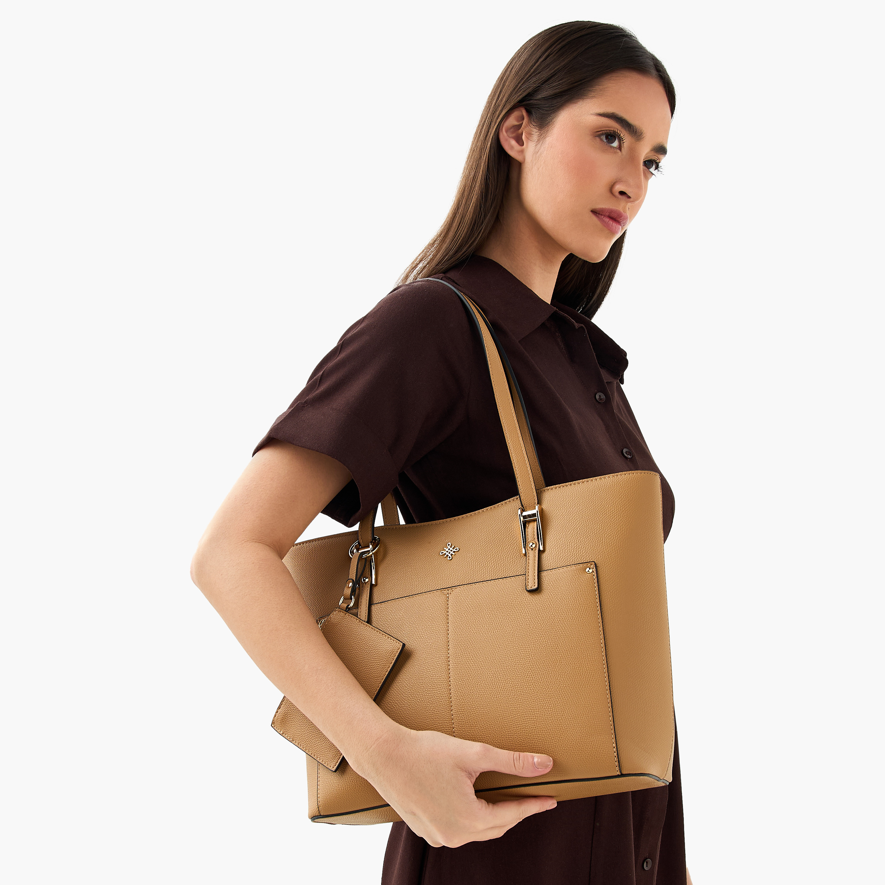Sasha Kodes Textured Tote Bag with Detachable Card Holder-women-bagsandwallets-handbags-image-2