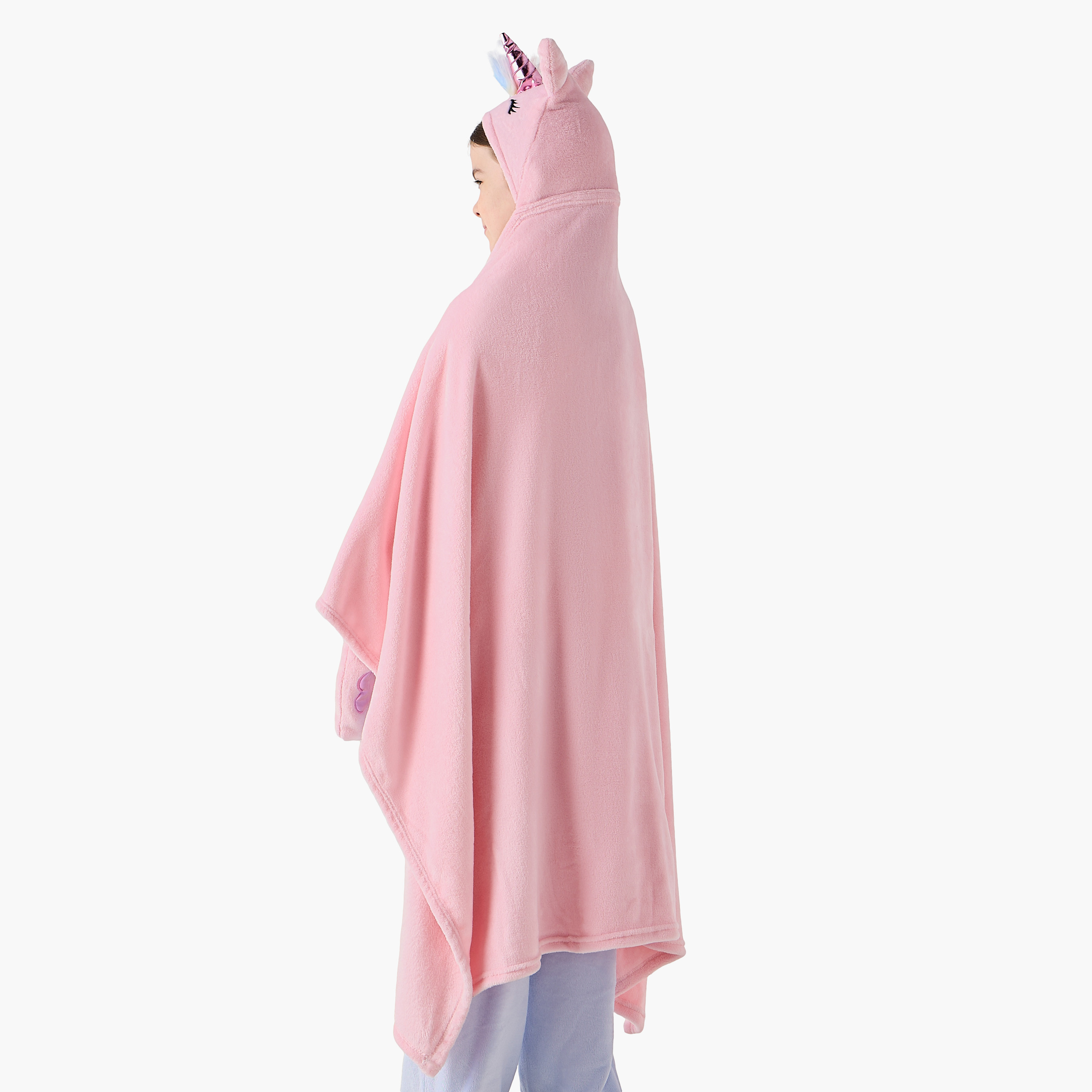 Bin Unicorn Applique Hooded Blanket with Hand Pockets - 102x127 cms-girls-clothing-nightwear-image-3