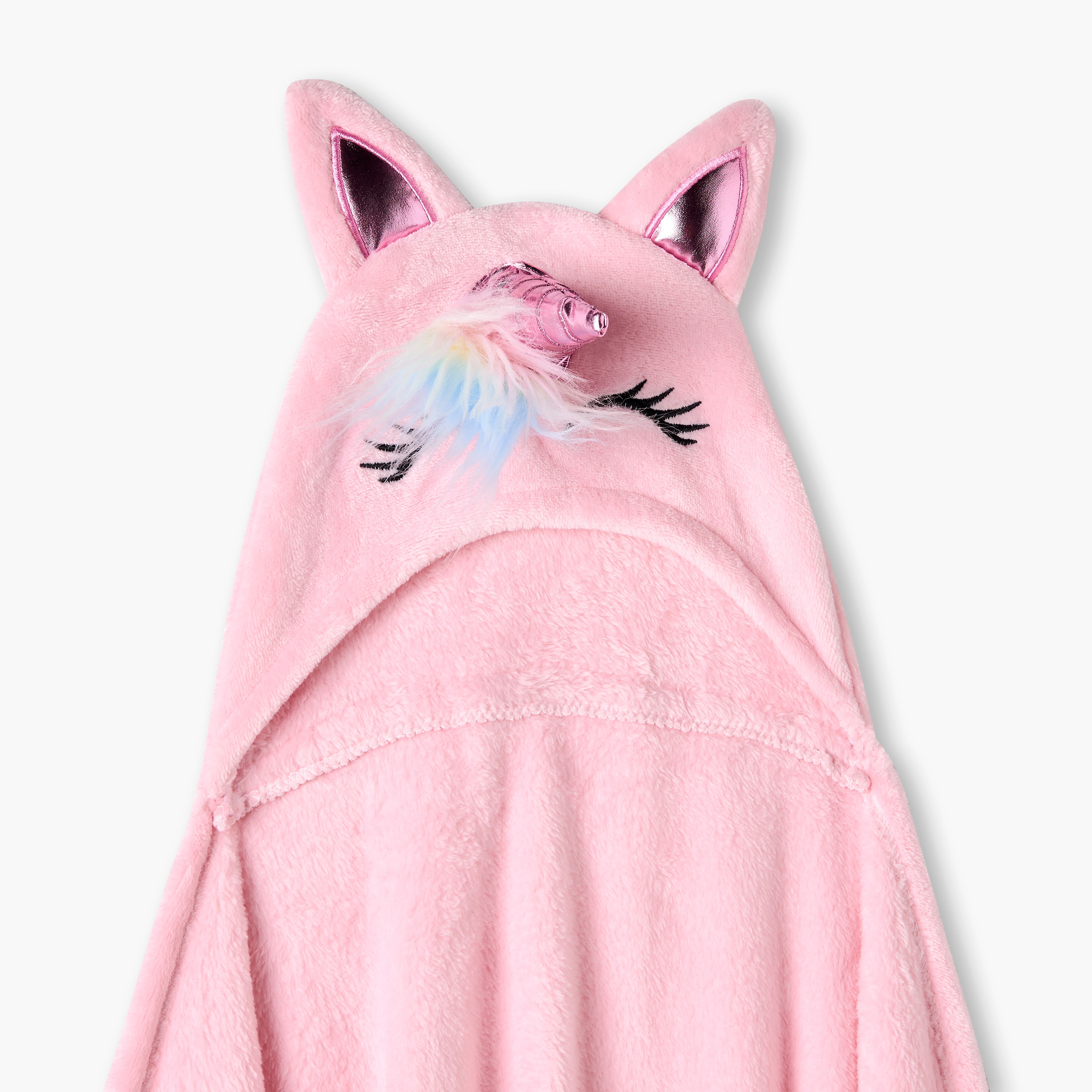 Bin Unicorn Applique Hooded Blanket with Hand Pockets - 102x127 cms-girls-clothing-nightwear-image-5