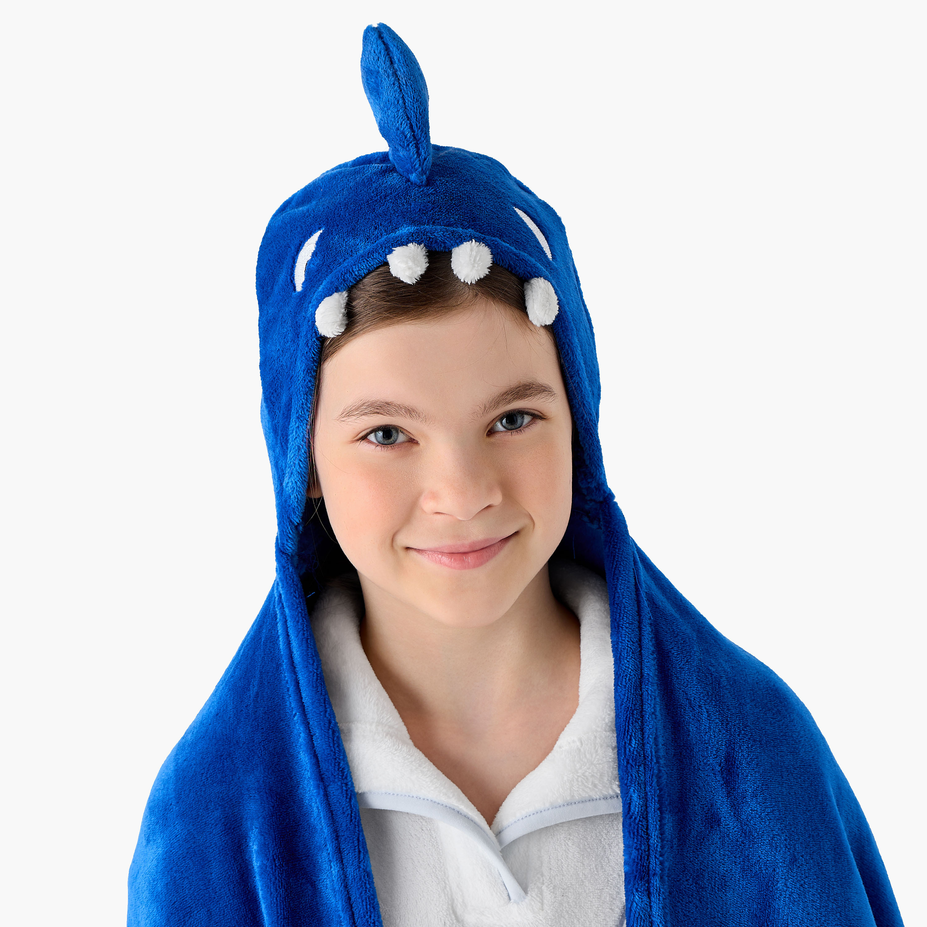 Bin Shark Applique Hooded Blanket with Hand Pockets - 102x127 cms-girls-clothing-nightwear-image-4